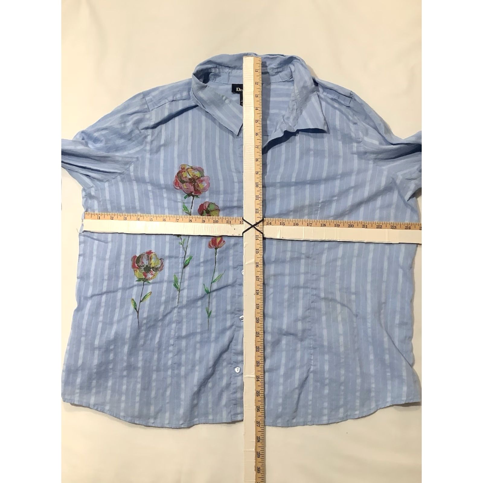 Denim & Co. Denim & Co Womens Button Up Shirt 2XL Blue Striped Long Sleeve Cotton Chambray Casual Travel Beach Preppy Classic Breathable Stretch Shirt Womens Size XXL / US 16-18 / IT 52-54 - 6 Thumbnail