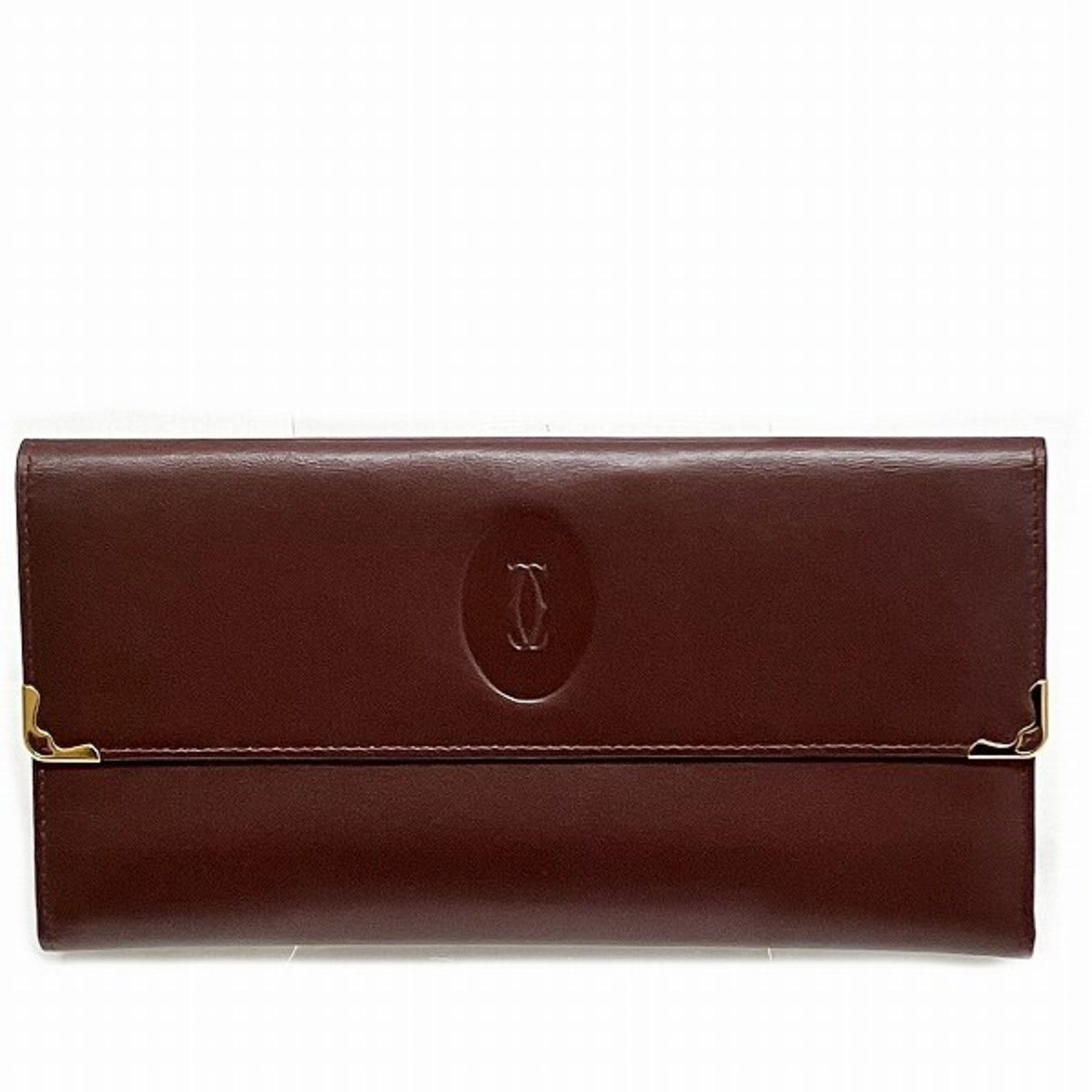 image of Cartier Must Clasp Long Wallet Trifold Ladies in Bordeaux, Women's