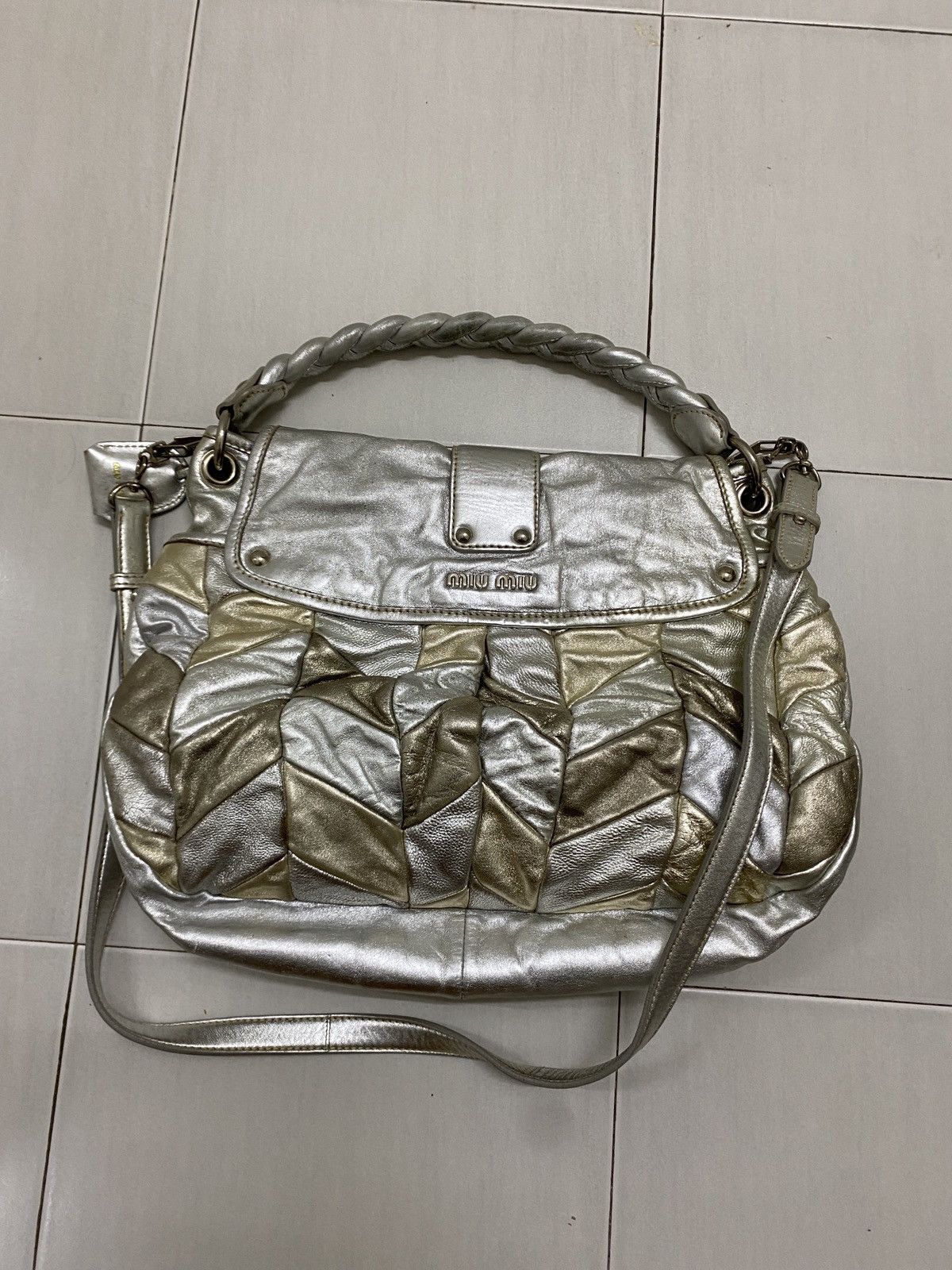 Designer × Miu Miu Miu Miu Coffer Patchwork Metallic Silver & Gold leather Size ONE SIZE - 2 Thumbnail