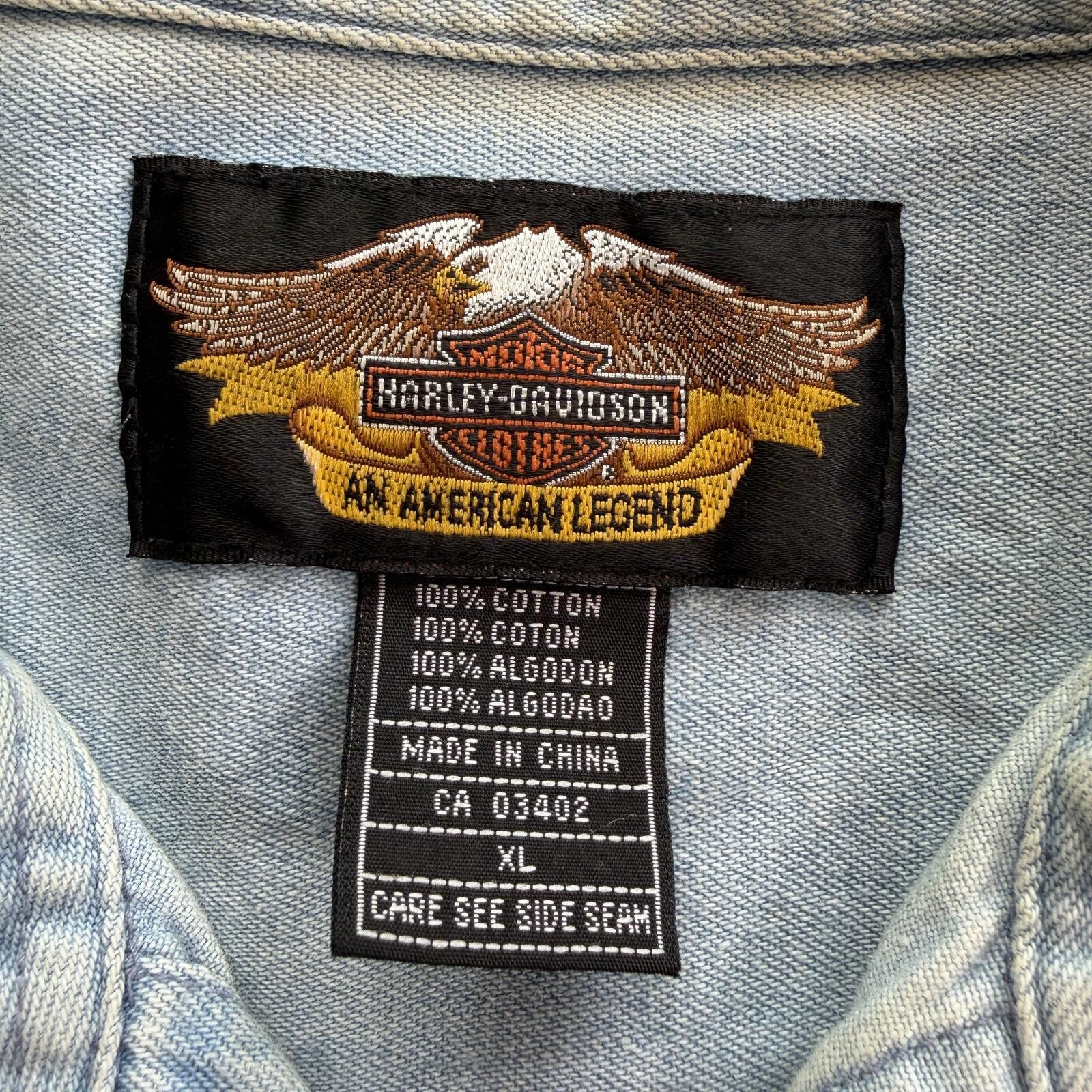 Harley Davidson Vintage Y2K Harley-Davidson Denim Short Sleeve Button Up XL Size US XL / EU 56 / 4 - 4 Thumbnail