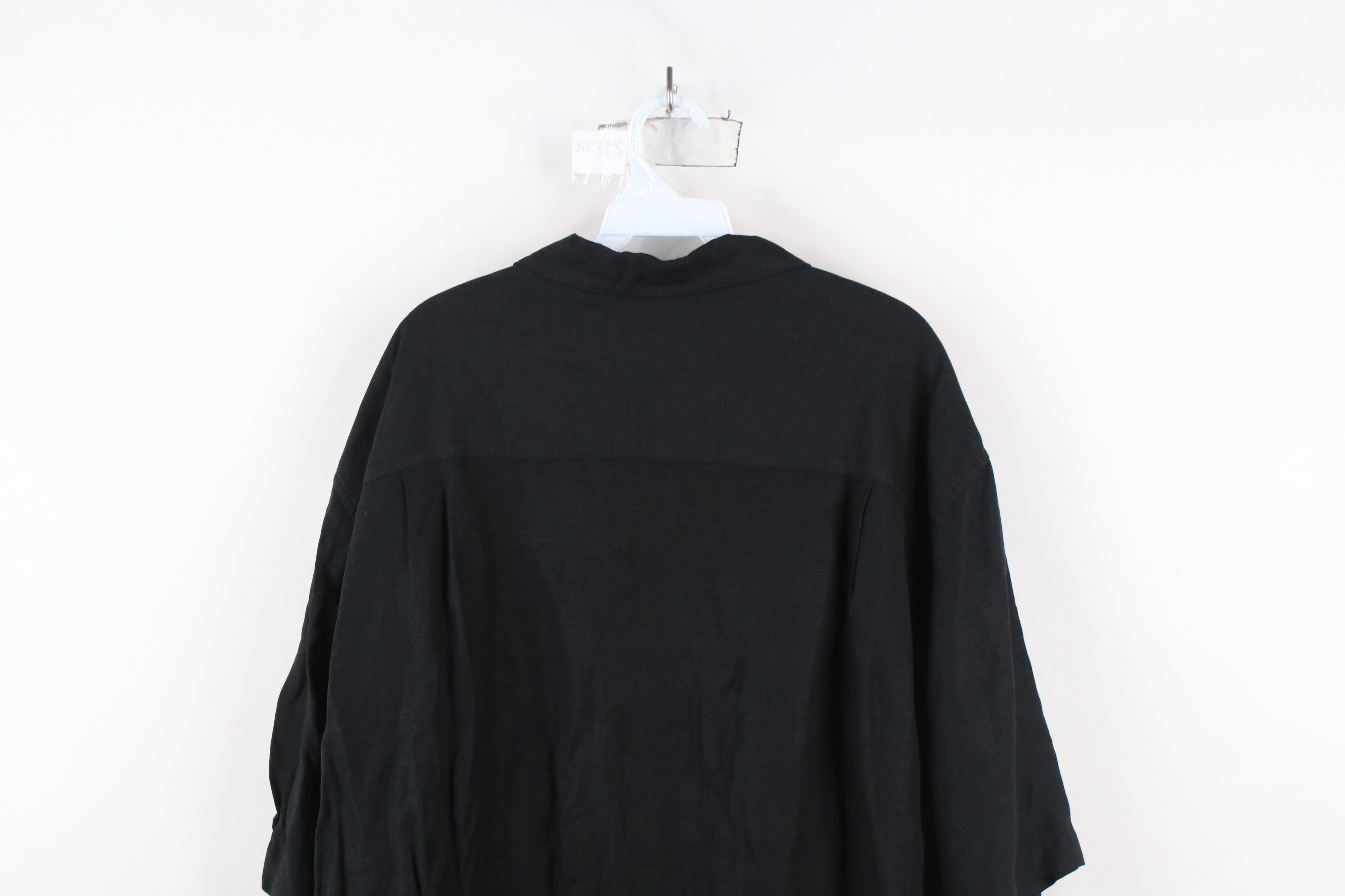 Vintage Vintage Streetwear Looped Collar Linen Button Shirt Black Size US XXL / EU 58 / 5 - 11 Thumbnail