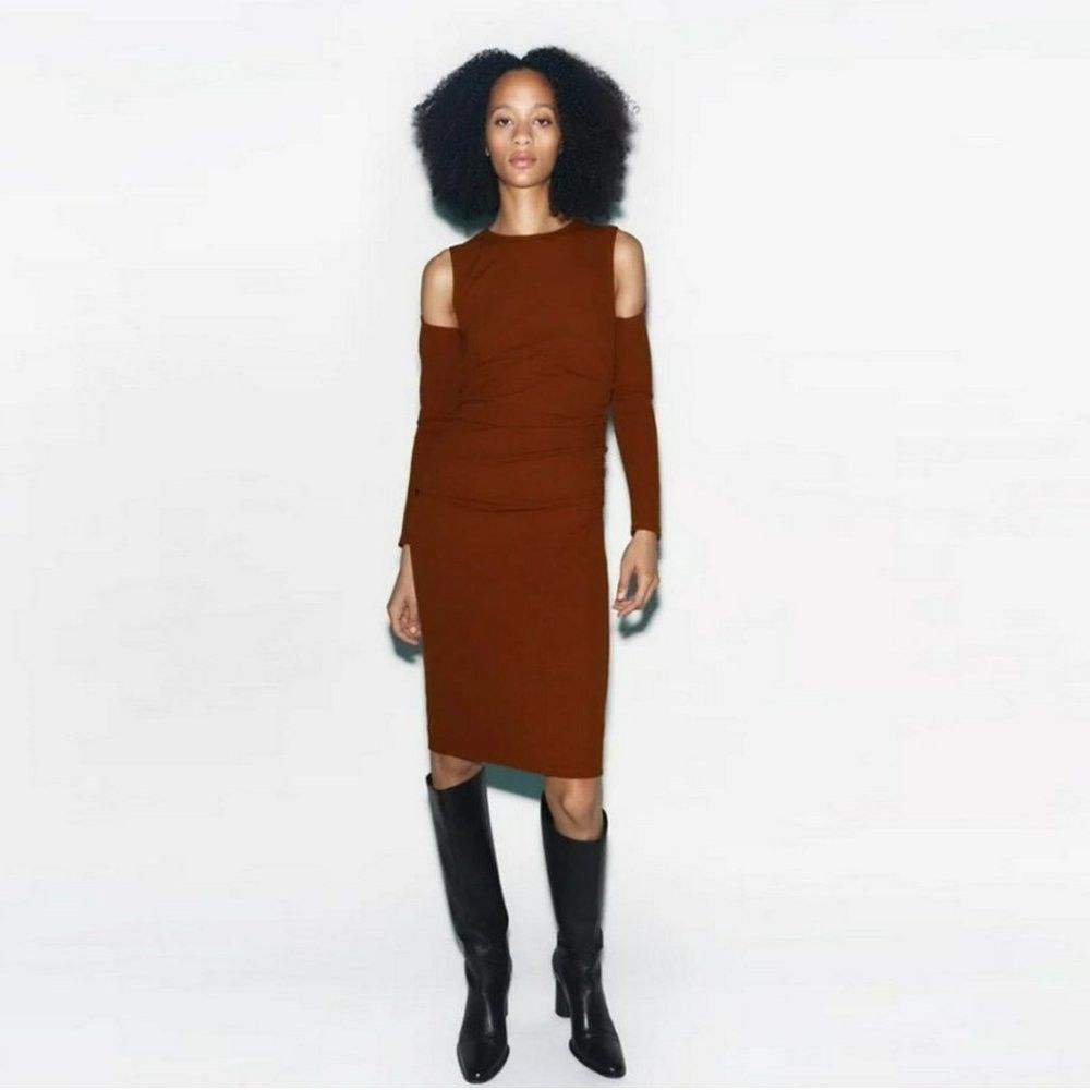 Zara NWT New Zara Cut Out Ruched Brown Dress Size S | Grailed