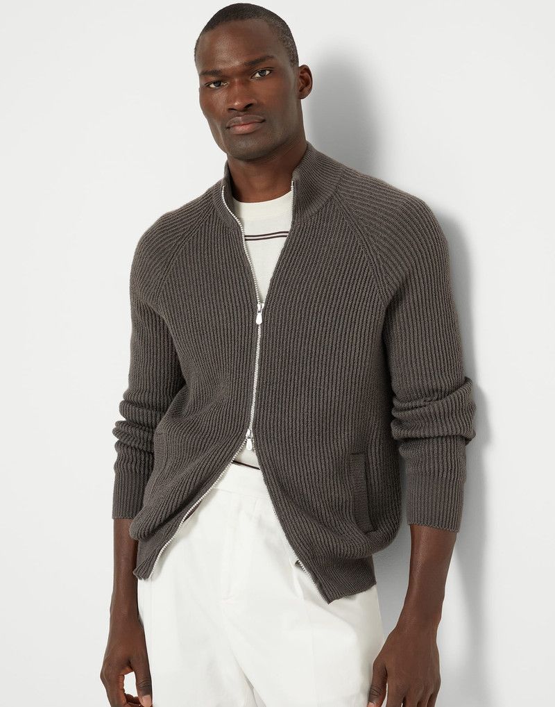 Brunello Cucinelli o1la1rc1a0326 English Rib Zip Cardigan in Dark Grey Size US XL / EU 56 / 4 - 4 Thumbnail
