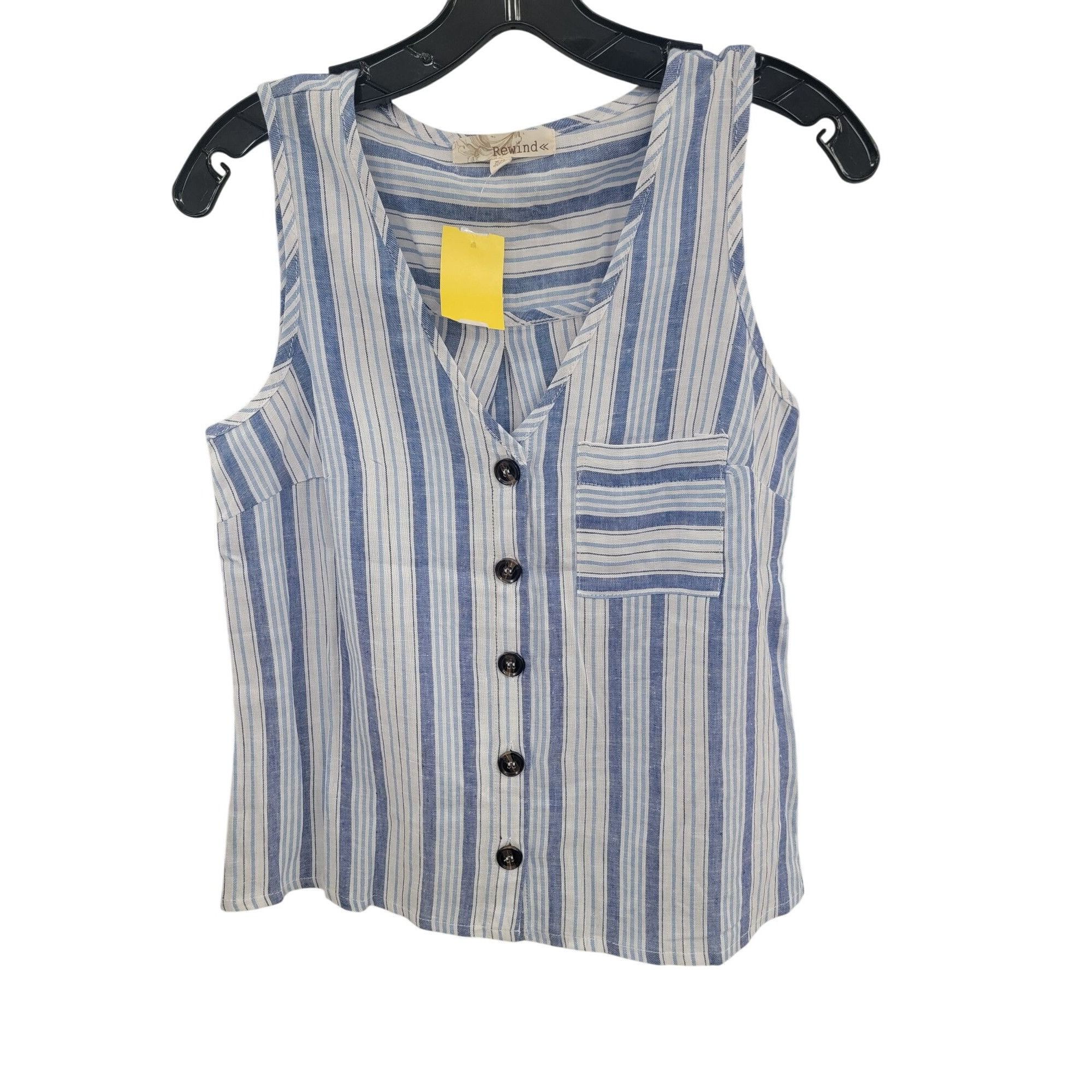 Other Juniors' Rewind Linen Tank Top, Girl's, Size: XS, Blue Size XS / US 0-2 / IT 36-38 - 2 Thumbnail