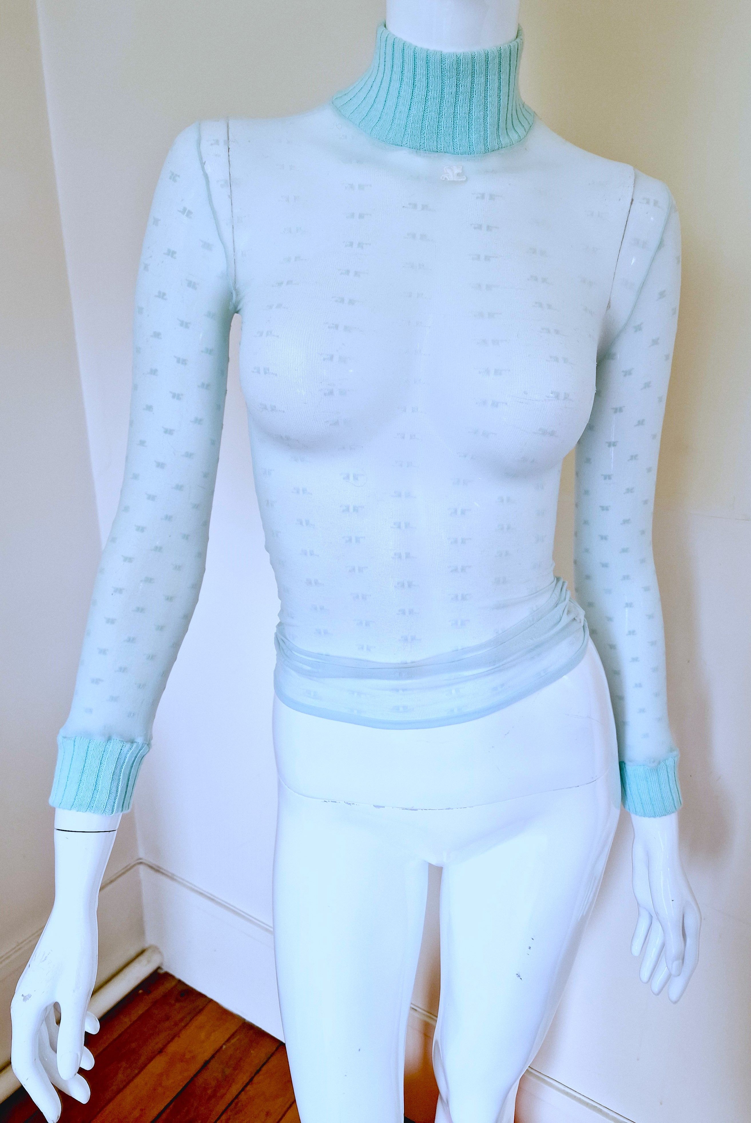 Andre Courreges × Courreges Courrèges Logo Monogram Blue Transparent Mesh XS Top Tee Size XS / US 0-2 / IT 36-38 - 2 Thumbnail