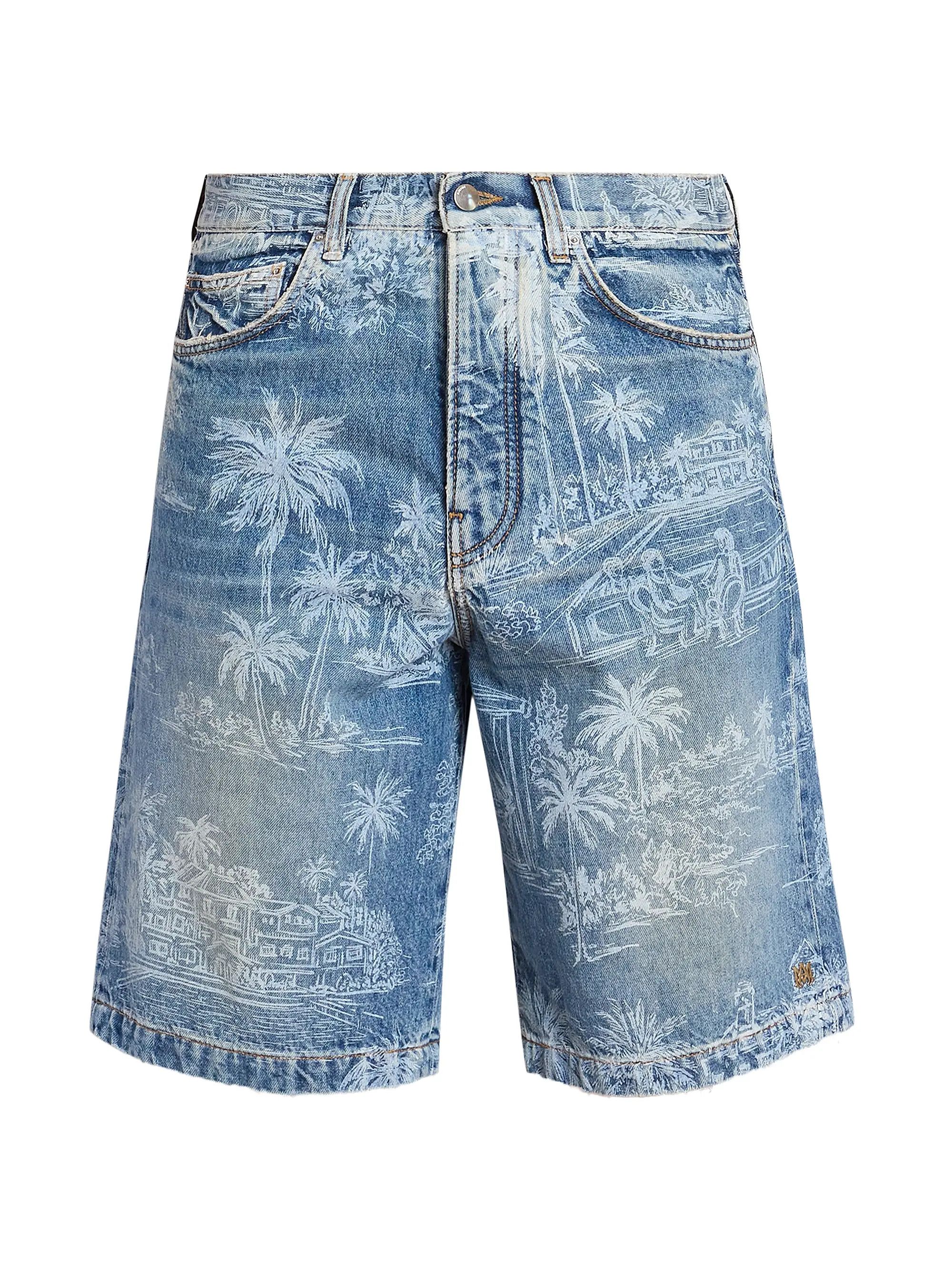 Amiri os11x0526 Chateau Palm Denim Shorts in Blue Size US 30 / EU 46 - 1 Thumbnail