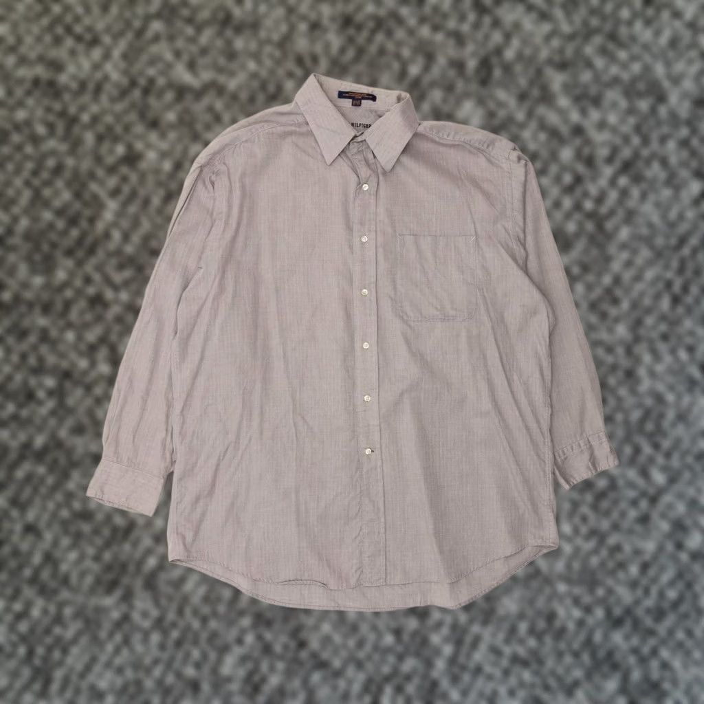 Tommy Hilfiger Shirt Grey Chevron Cotton Size 16 1/2 Large Ao02 Mens, Men's