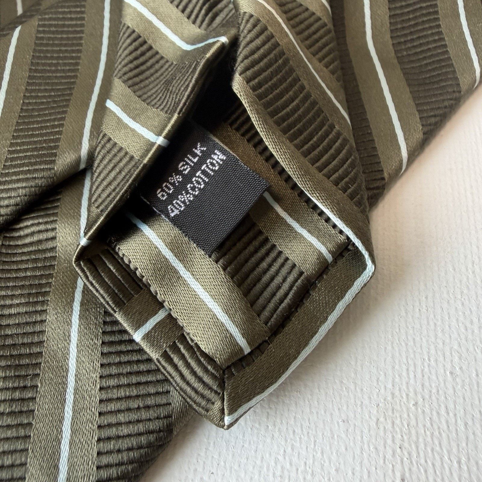 Ike Behar Ike Behar Striped Silk/Cotton Tie – Olive/Brown Size ONE SIZE - 4 Thumbnail