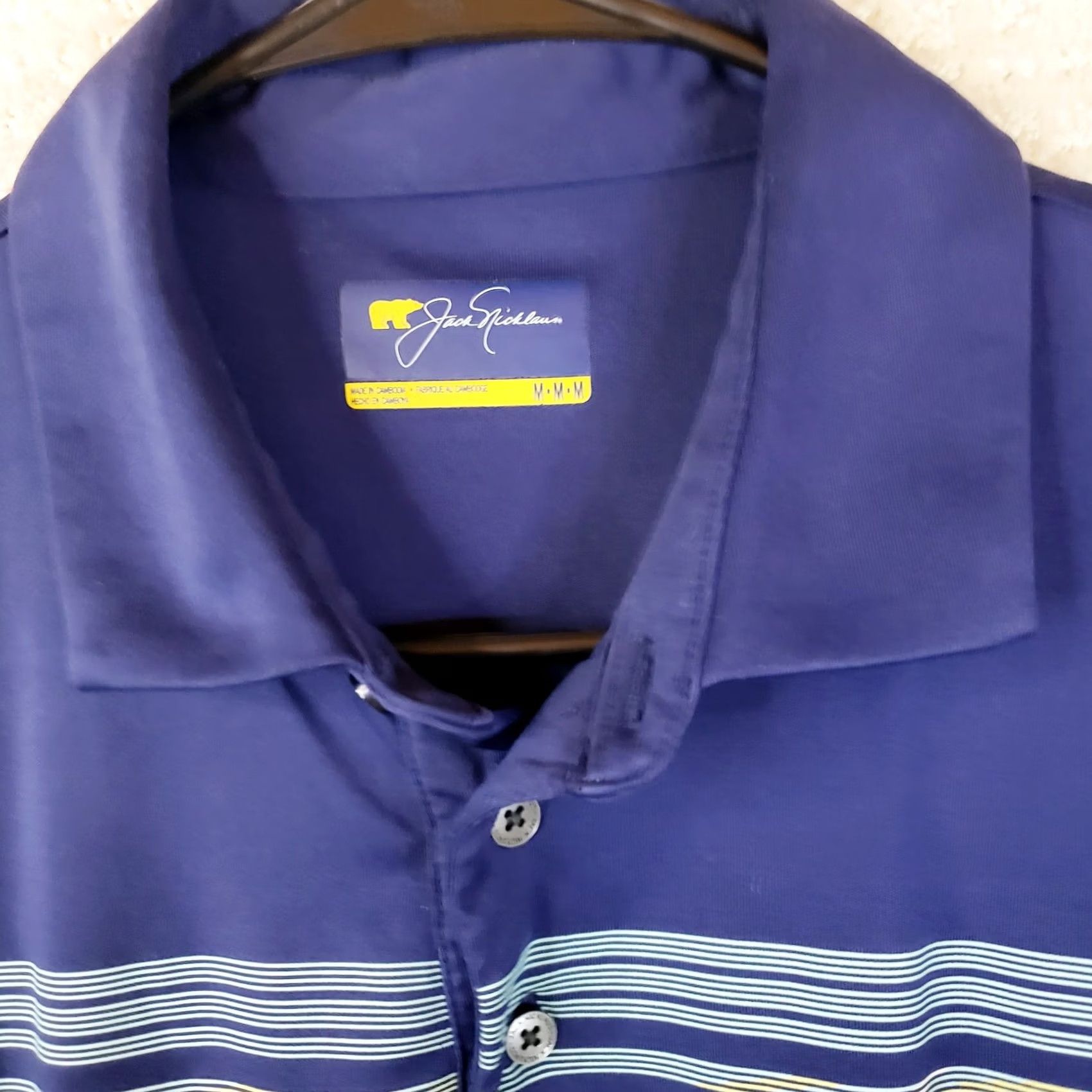 Vintage Jack Nicklaus Polo Shirt Mens M Blue Striped Golden Bear StayDri Golf Shirt Size US M / EU 48-50 / 2 - 4 Thumbnail