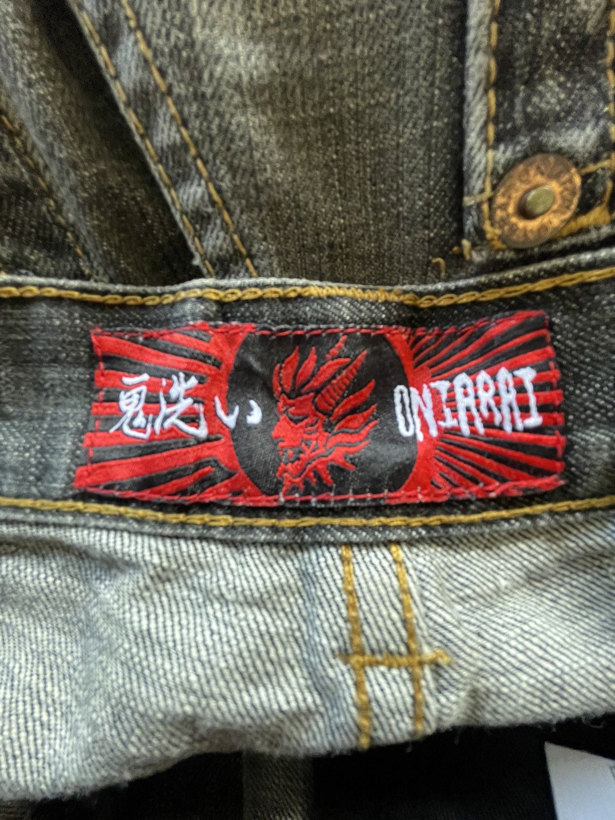Japanese Brand × LOWBOX × Oni Oniarai Japan Embroidered Oni Japanese Folklore Denim Jeans Size US 30 / EU 46 - 22 Thumbnail