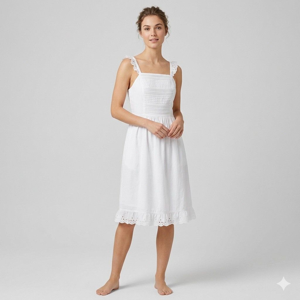 Other White Embroidered Indian Cotton Sleeveless Dress - Small Size S / US 4 / IT 40 - 1 Thumbnail