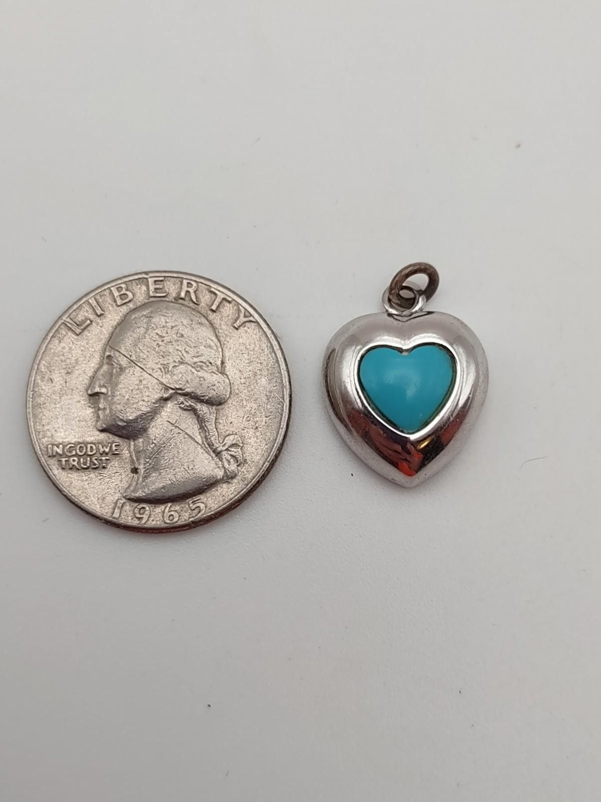 The Unbranded Brand Sterling Silver Turquoise Heart Pendant 925 Southwestern Size ONE SIZE - 4 Thumbnail
