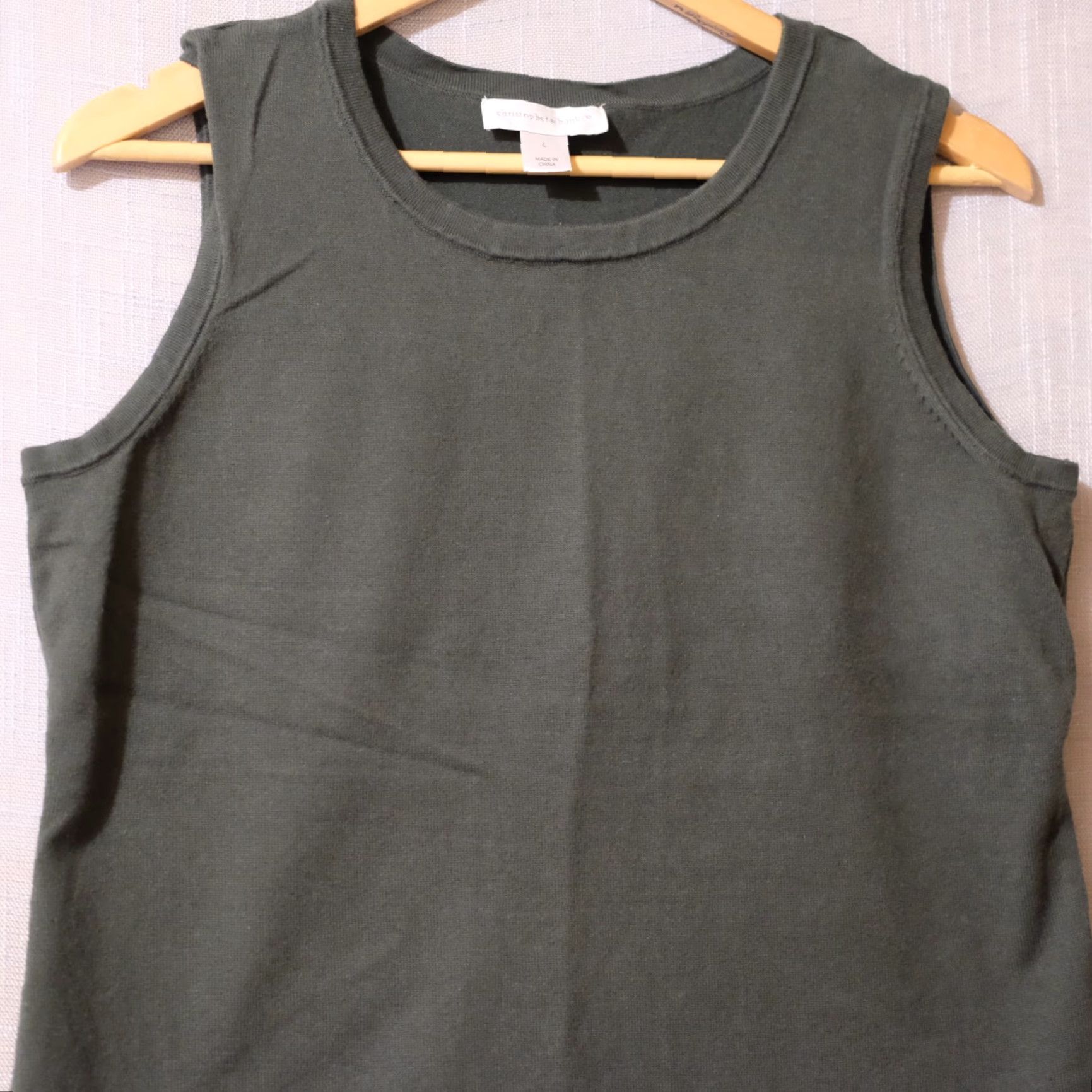 Vintage Christopher & Banks Sweater Tank Dark Green Stretch Womens L Tank Knit Cotton/Nylon Regular Size L Dark Green 90s? Size L / US 10 / IT 46 - 2 Thumbnail