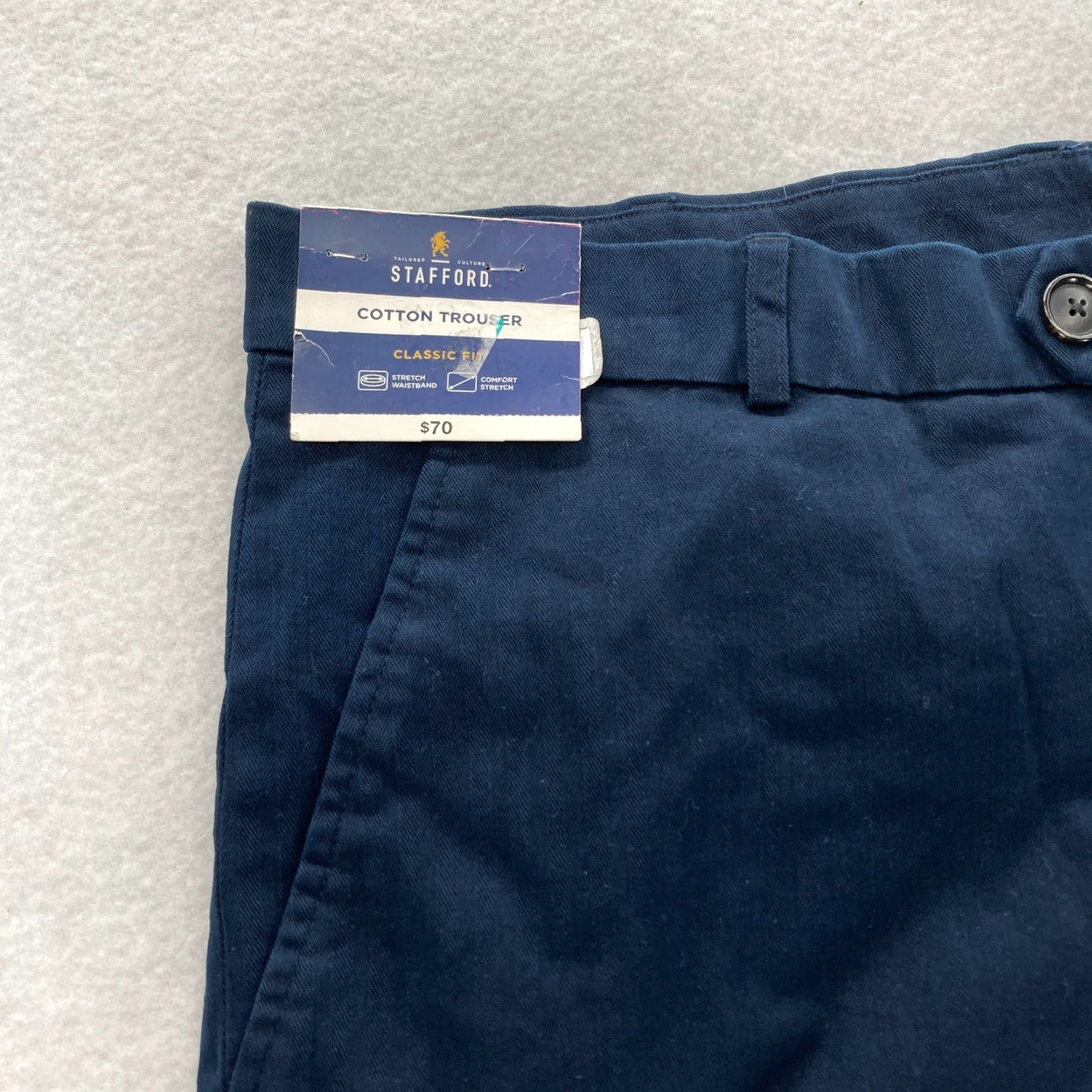 Stafford Stafford Cotton Trouser Mens 40x30 Classic Fit Blue Stretch Sawtooth Waistband Pants Size US 40 / EU 56 - 3 Thumbnail