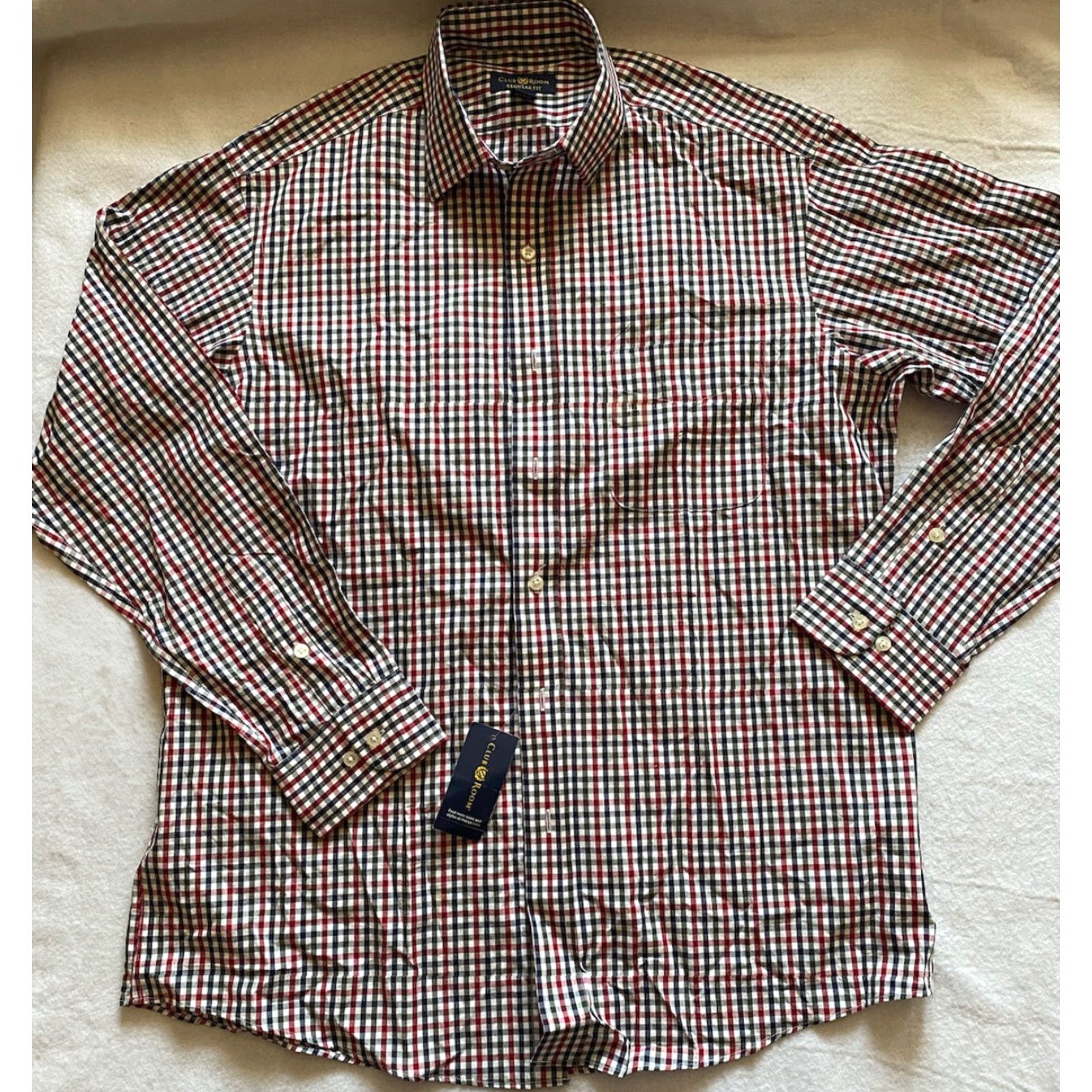 Club Room Club Room Button Shirt Men’s 16 Regular-Fit 100% Cotton Plaids & Checks Blue Red Multicolor Dress Shirt Mens Size US L / EU 52-54 / 3 - 3 Thumbnail
