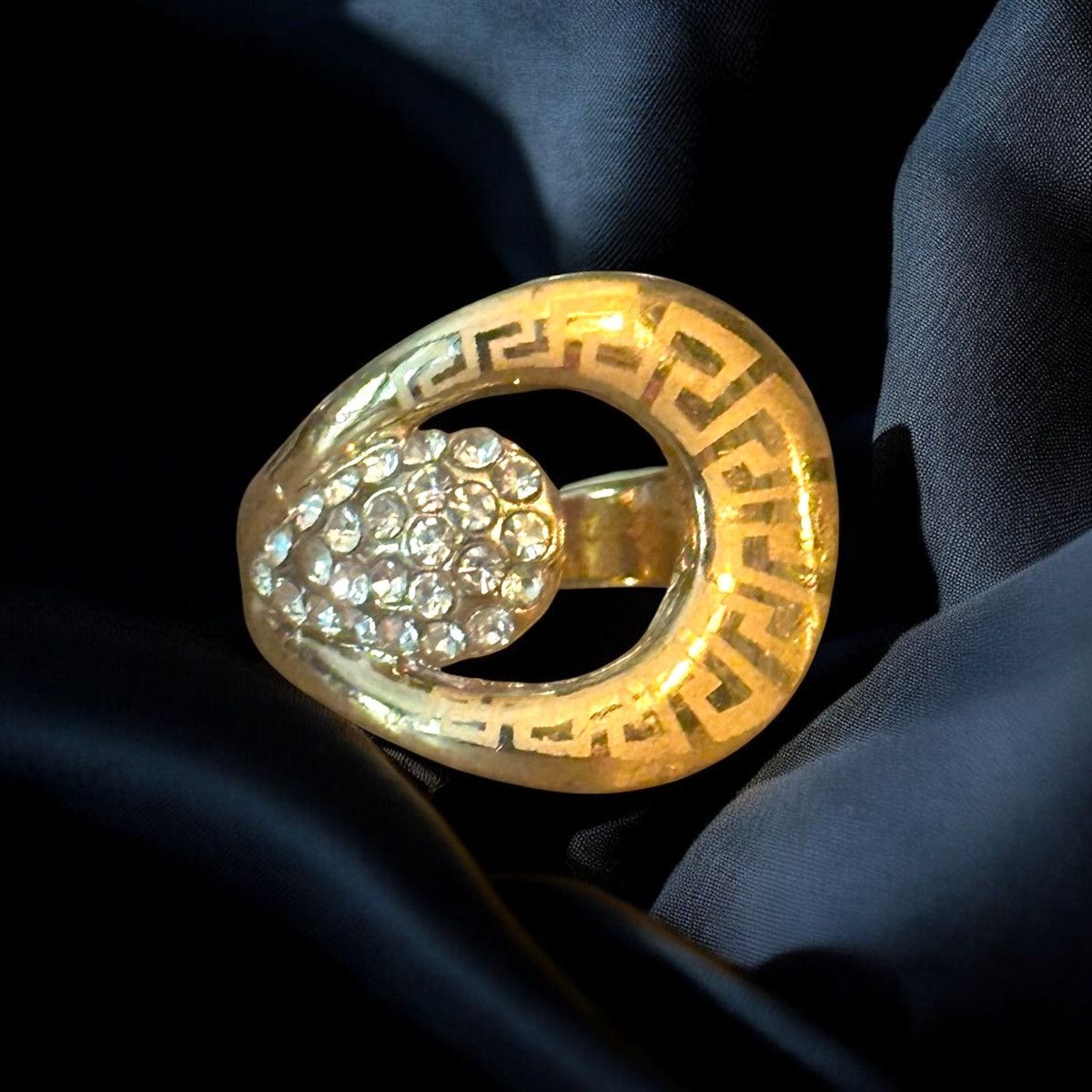 Vintage Vintage gold tone Greek key rhinestone teardrop ring Size ONE SIZE - 1 Thumbnail