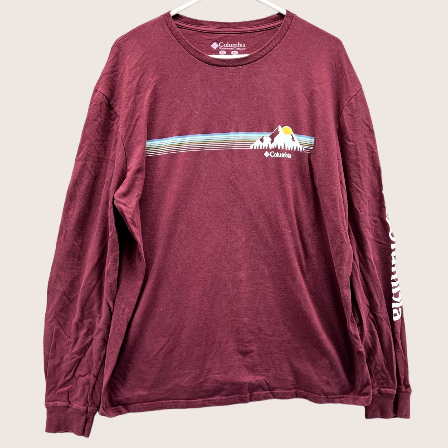 Vintage Columbia Shirt Mens XL Burgundy Long Sleeve Graphic Mountains Outdoor Cotton Tee Size US XL / EU 56 / 4 - 1 Thumbnail