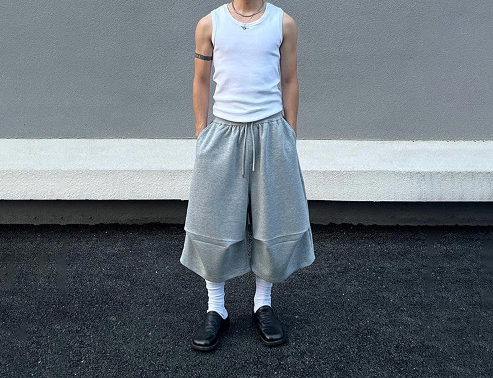 Men's Gray Sweat Wide Long Shorts