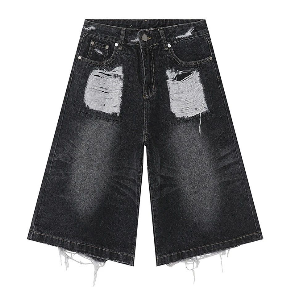 Japanese Brand × Vintage Baggy Denim Ripped Whiskers Thread Jorts Size US 31 - 5 Thumbnail