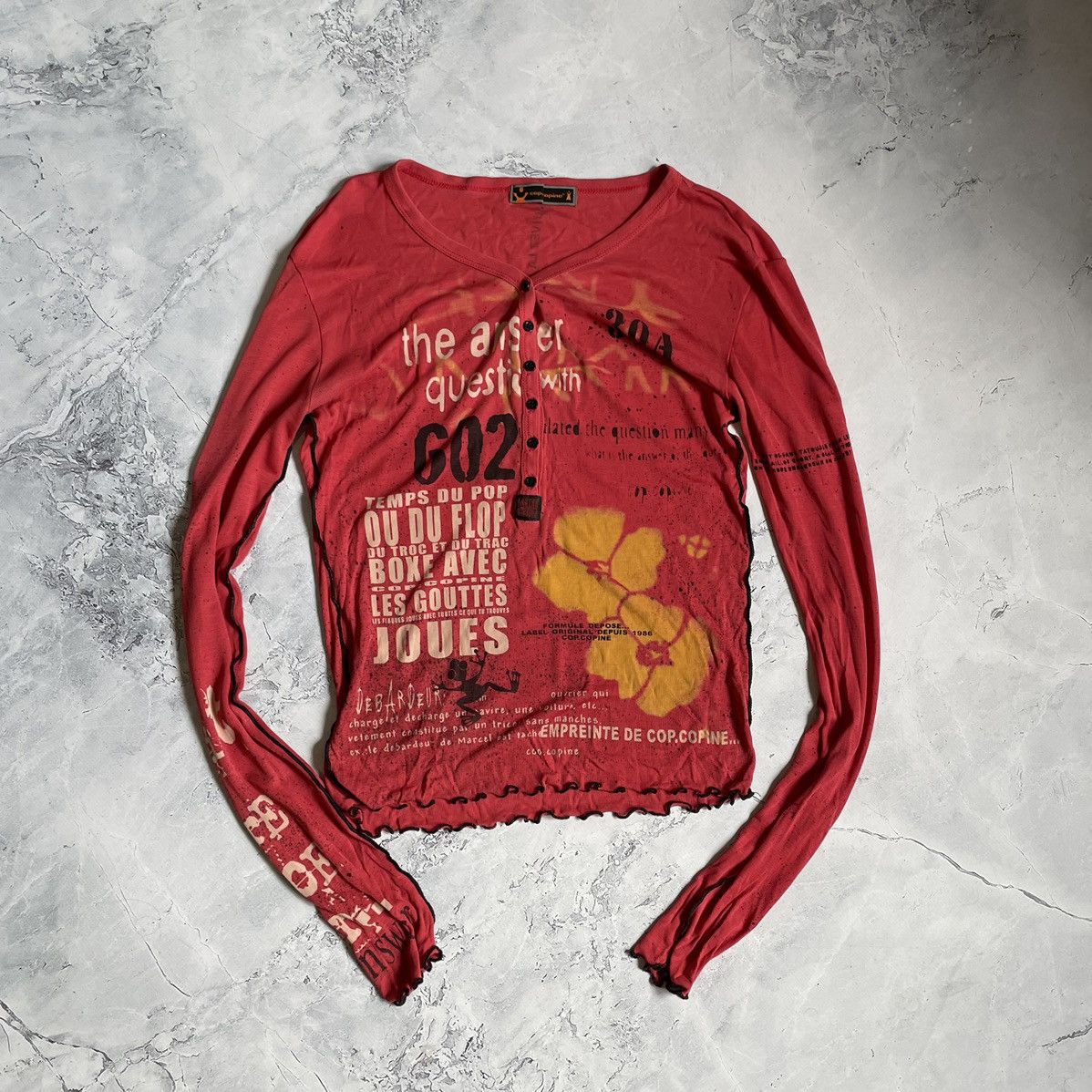 Japanese Brand Vintage Avantgarde Printed Y2K Mesh Longsleeve Diesel Style Size S / US 4 / IT 40 - 1 Thumbnail