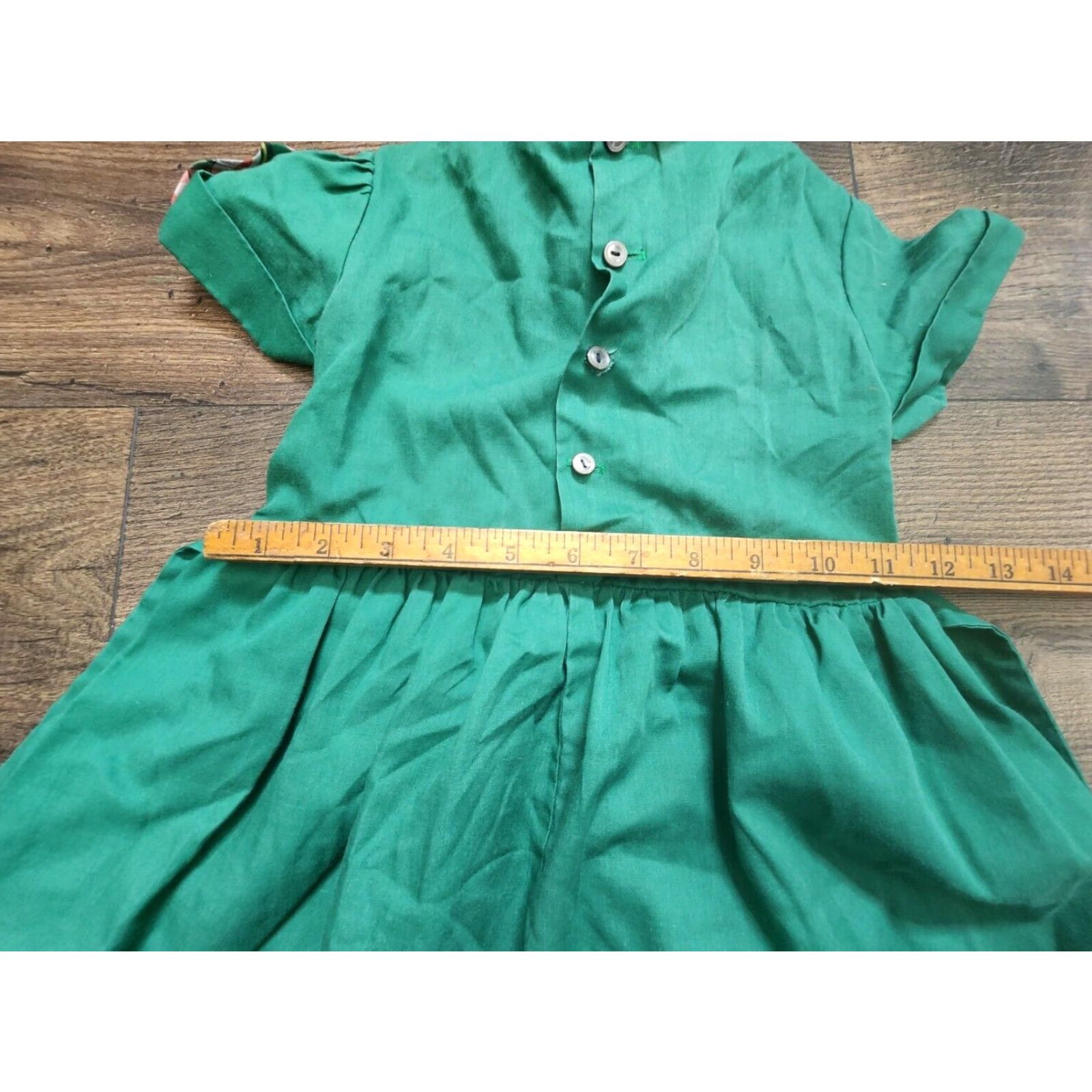Vintage VINTAGE Polly Flinders Dress Shirt Girls 6X Green Smocked 1990s Christmas Size ONE SIZE - 3 Thumbnail