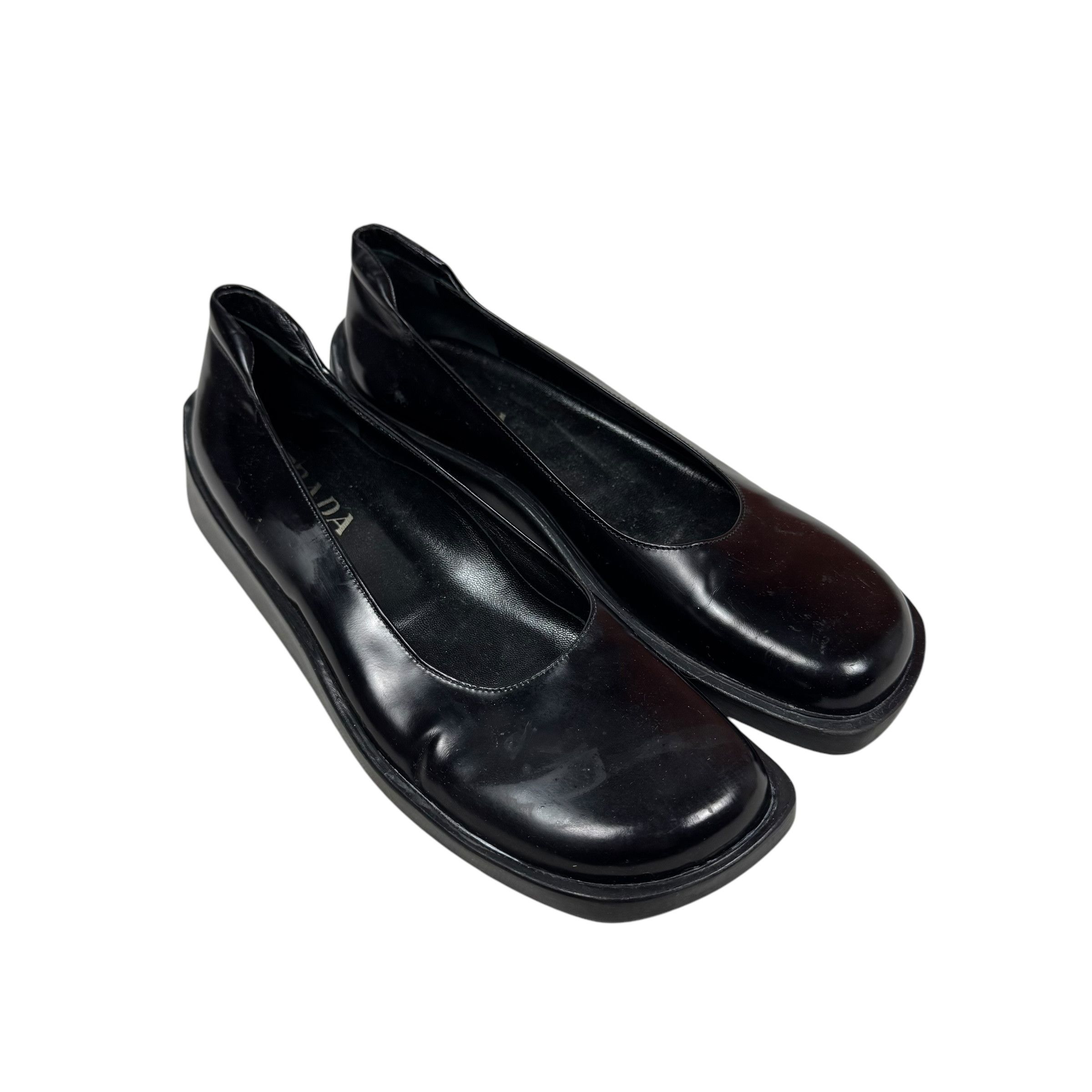 靴 PRADA square toe leather loafers black Prada Leather Square-Toe Penny Loafers | Neiman Marcus