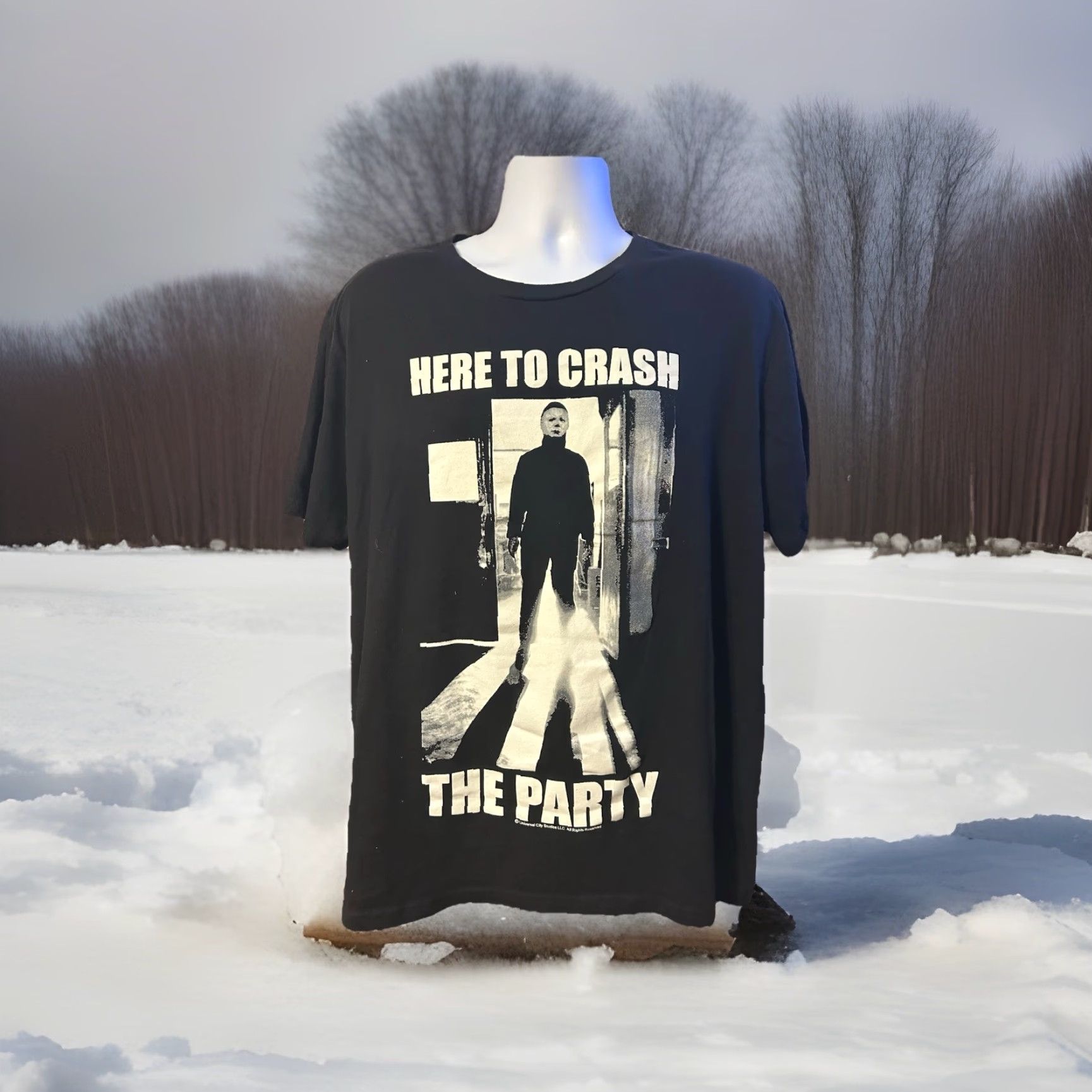 Vintage Here To Crash The Party Halloween 2 Michael Myers Shirt Men 2XL Black Graphic Size US XXL / EU 58 / 5 - 7 Thumbnail