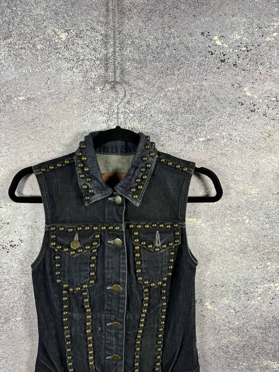 Allsaints × Vintage AllSaints Spitalfields Biker Studded Denim Vests Gilet S sz Size S / US 4 / IT 40 - 3 Thumbnail