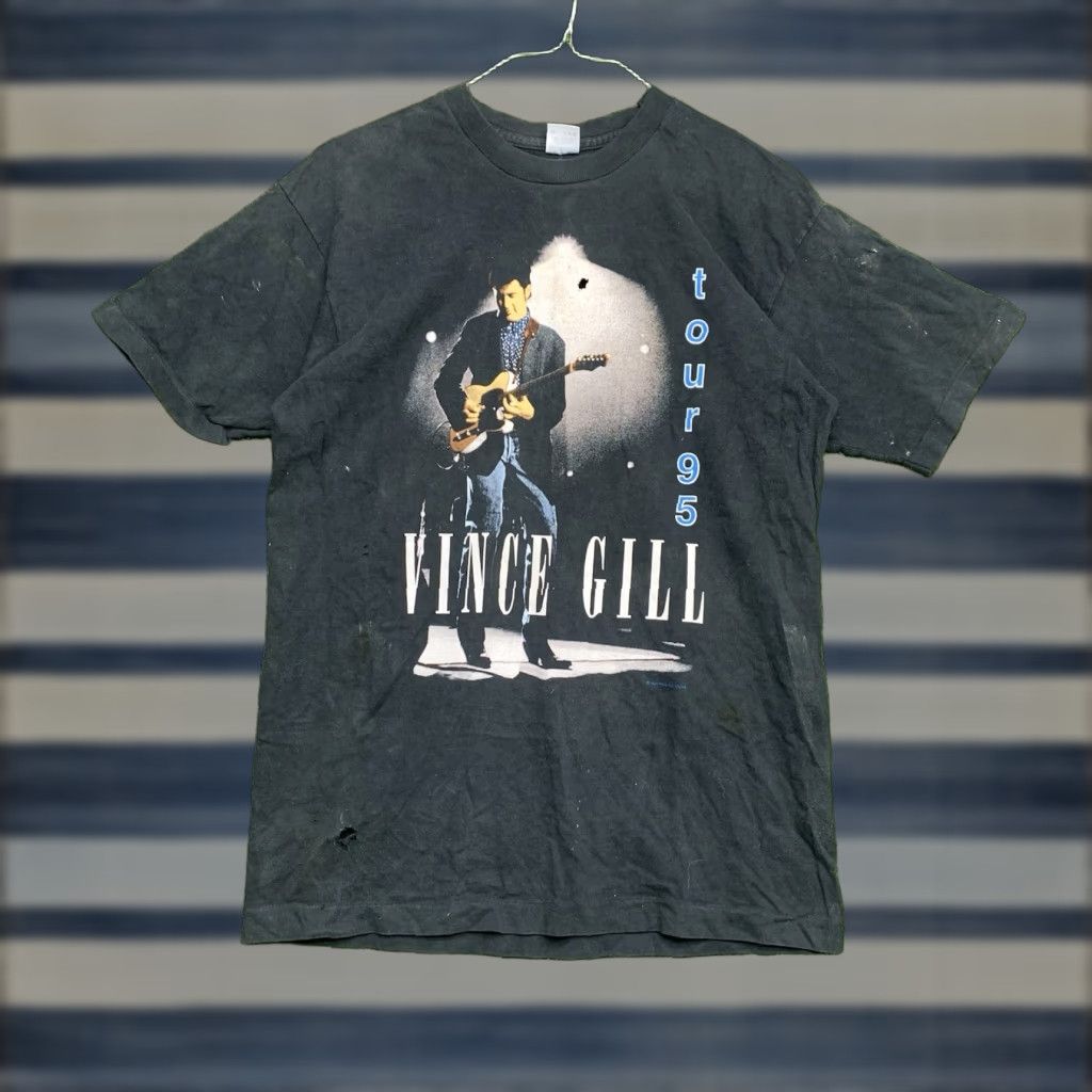 Hanes VINTAGE VINCE GILL TOUR Shirt Black Mens Large L 90s Single Stitch Size US L / EU 52-54 / 3 - 1 Thumbnail