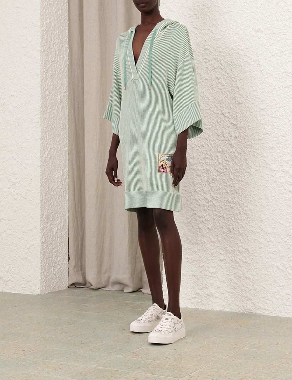 Zimmermann oc11z1025 Acacia Stripe Hooded Mini Dress in Green/Cream Size M / US 6-8 / IT 42-44 - 3 Thumbnail
