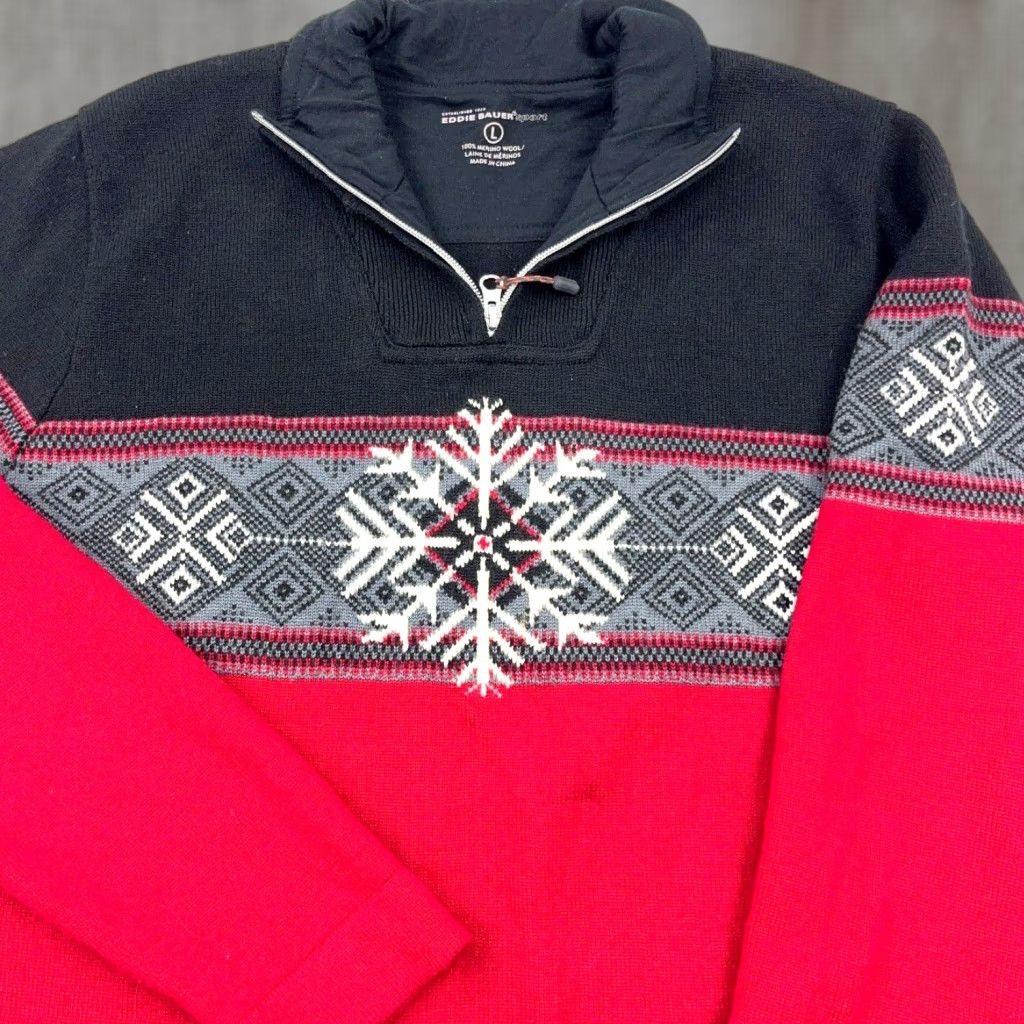 Eddie Bauer Eddie Bauer Sweater Men L Red Wool Pullover Mock Neck Geometric Knit Logo All Seasons Classic Sports Casual Size US L / EU 52-54 / 3 - 1 Thumbnail