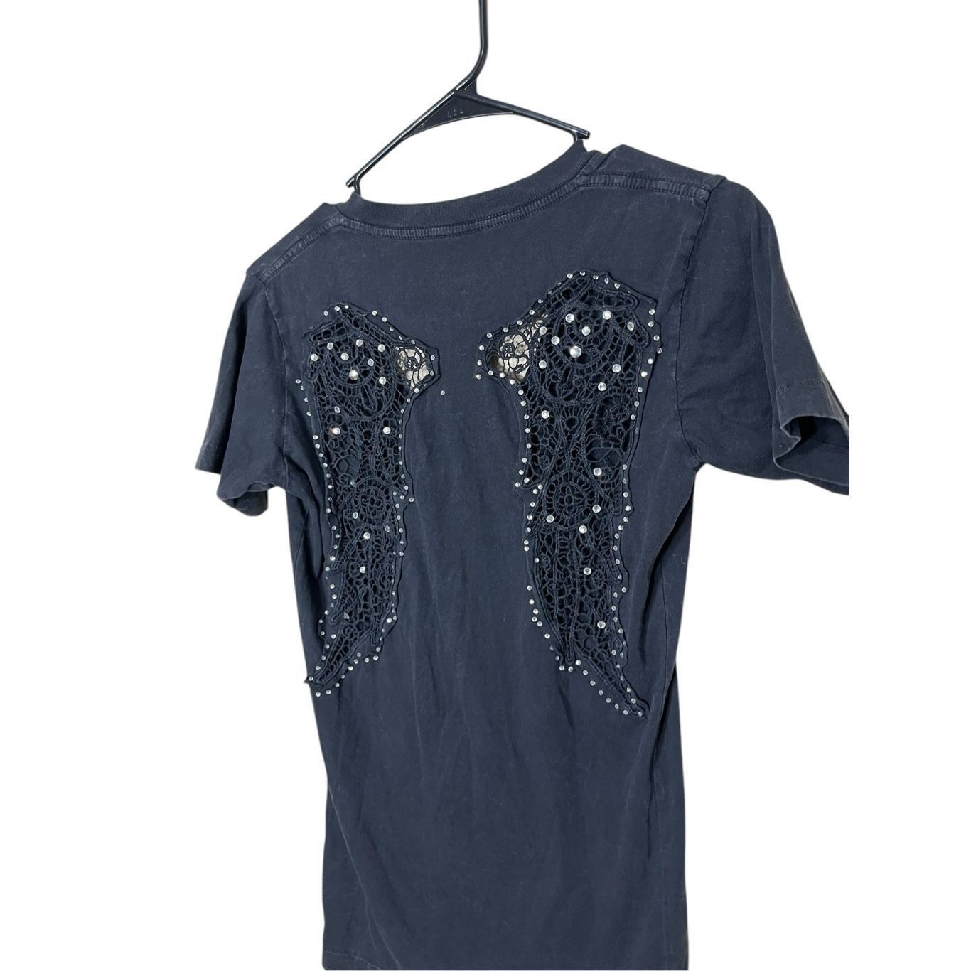 Affliction Affliction Black Angel Wings Bling Rhinestones Short Sleeve Shirt Size Small Size S / US 4 / IT 40 - 6 Thumbnail