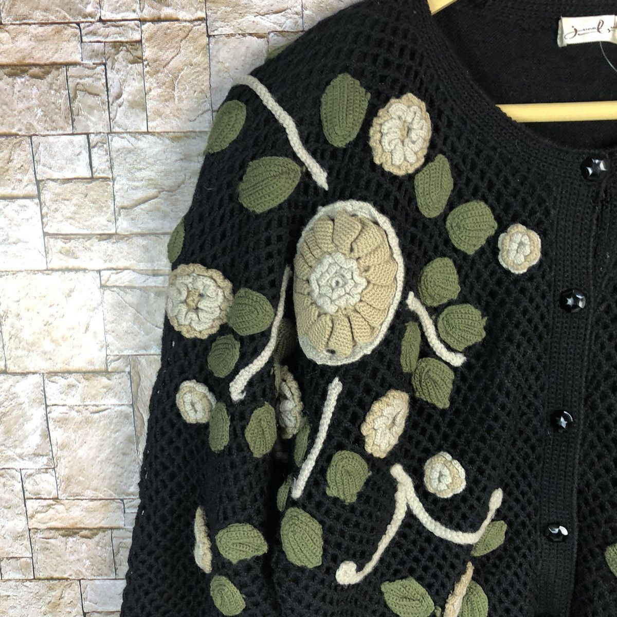 Vintage June Bride Black crochet art Cardigan knitted vintage #A371 Size M / US 6-8 / IT 42-44 - 9 Thumbnail