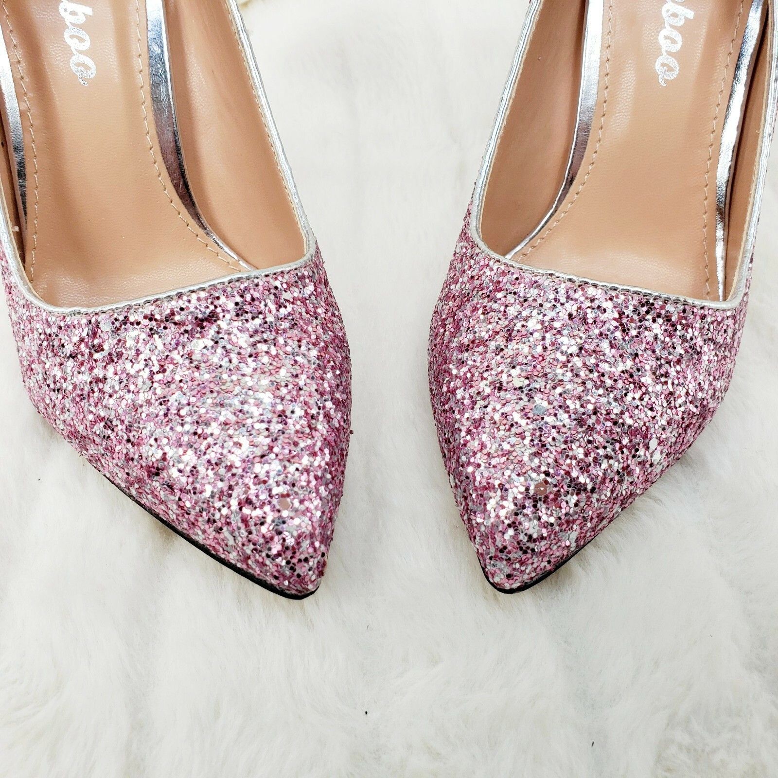 Other Weeboo Pink Silver Glitter 4" High Heel Shoes Pointy Toe Pum Size US 8.5 / IT 38.5 - 6 Thumbnail
