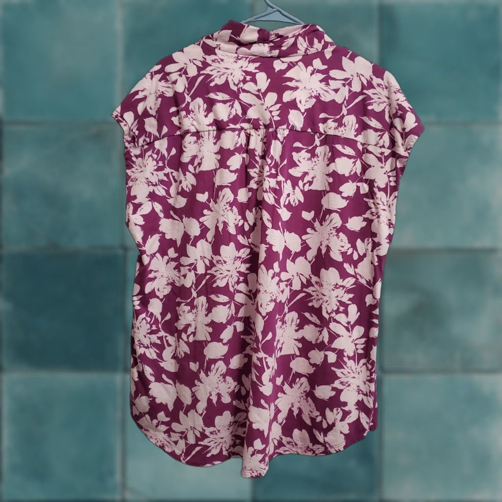 Soft Surroundings VINTAGE Soft Surroundings Top Women 2X Purple Floral Cotton Modal V Neck Short Sleeve Bohemian Tunic Shirt Womens Size XXL / US 16-18 / IT 52-54 - 1 Thumbnail