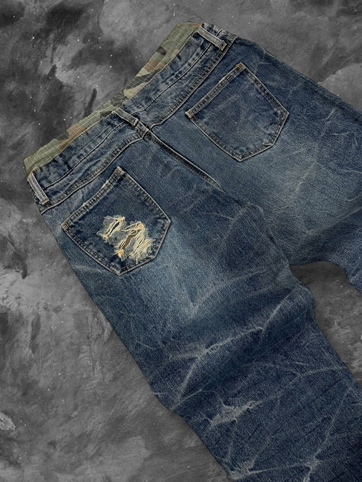 Japanese Brand Vintage 1990s Japan Co&Lu Double Waist War Distressed Denim Size US 30 / EU 46 - 14 Thumbnail