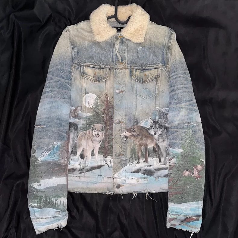 Amiri Shearling Airbrush Trucker Jacket-2506