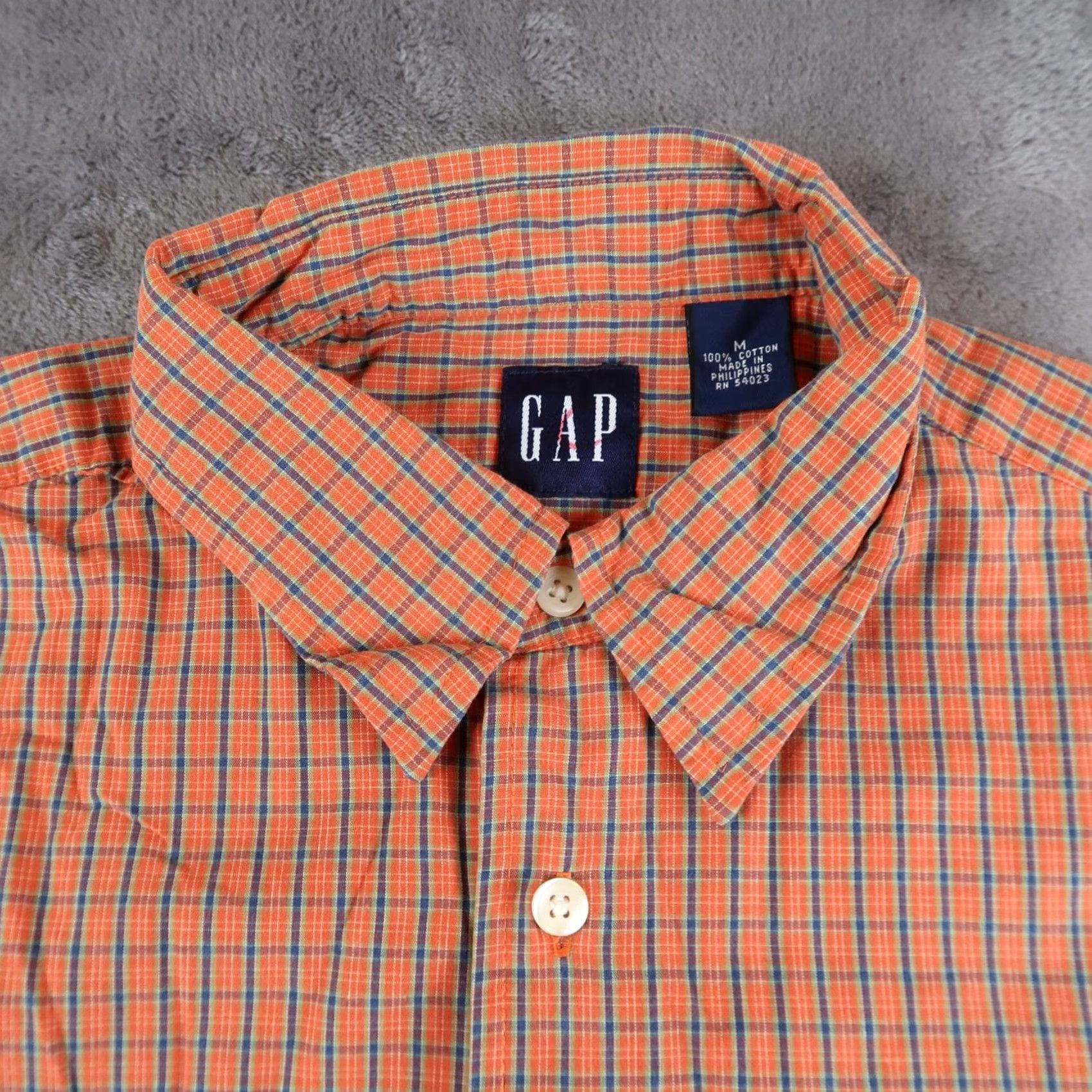 Gap VINTAGE Gap Shirt Men M Orange Plaid Button-Up Short Sleeve 90s Classic Size US M / EU 48-50 / 2 - 3 Thumbnail
