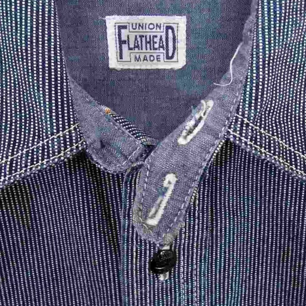 The Flat Head THE FLAT HEAD Wabash Work Shirt 34 Navy Japan Made Used Denim Cotton Button-Up Long Sleeve Casual Mens 90sBikerUSA Gray Size US S / EU 44-46 / 1 - 3 Thumbnail