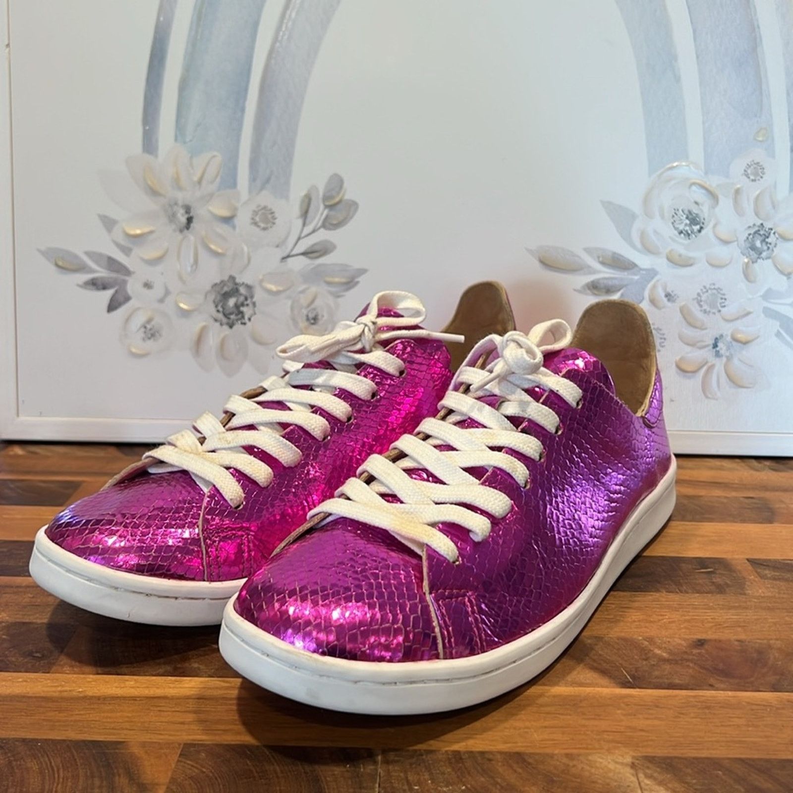 SCHUTZ Schultz Ofelia Metallic Pink Leather Casual Lace-up Sneakers Size US 9.5 / IT 39.5 - 3 Thumbnail
