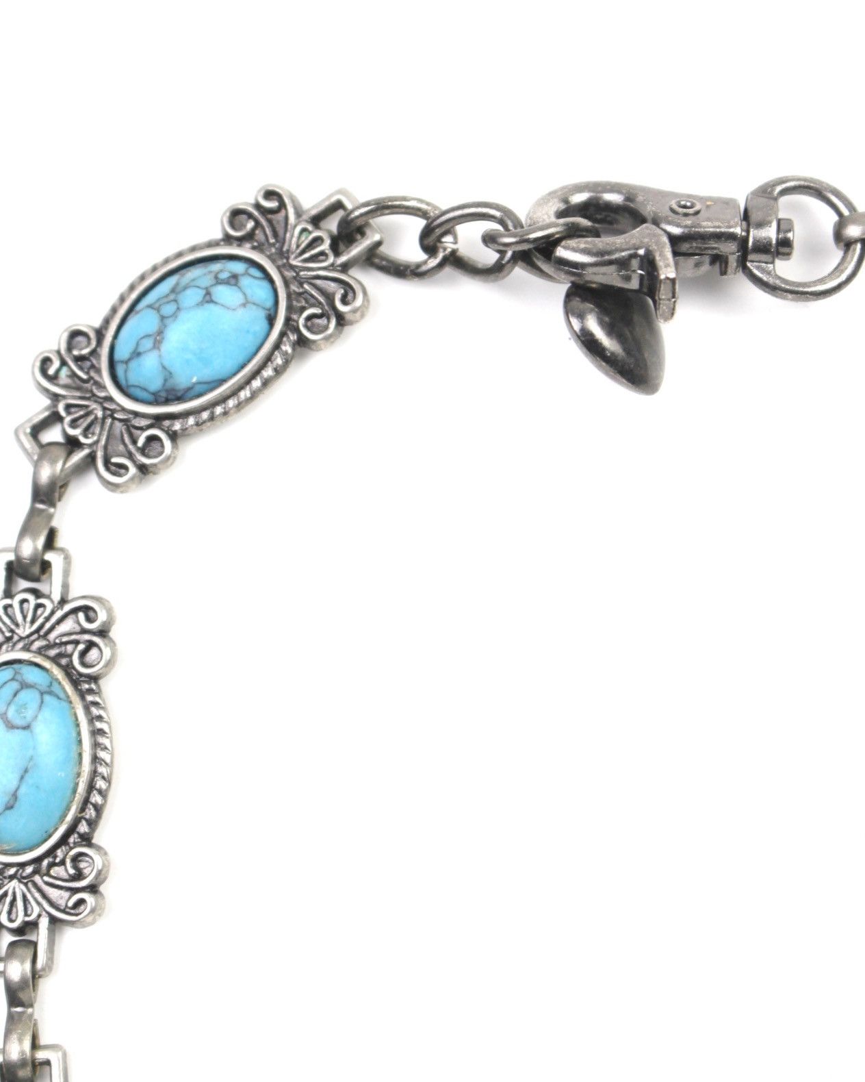 Vintage 2000S JAPANESE MADE TURQUOISE SILVER-PLATED LINK NECKLACE Size ONE SIZE - 3 Thumbnail