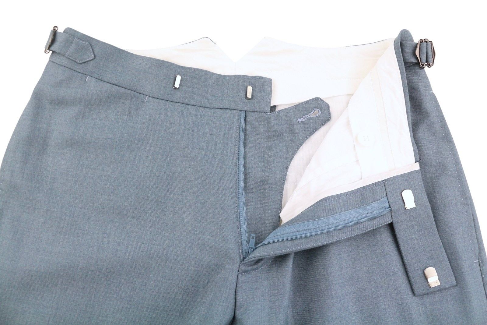 Suitsupply SLIM UK34R Blue Wool Flat Front Zip Trousers 86727 Size 34R - 4 Thumbnail