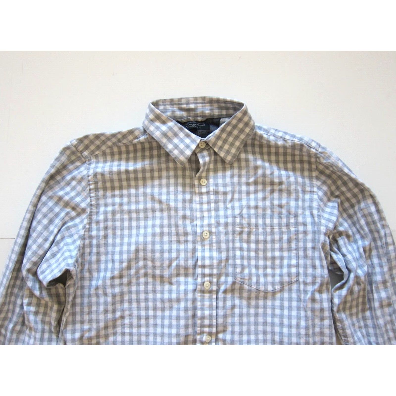 Banana Republic Banana Republic Grey Plaid Cotton Slim Fit Button Long Sleeve Shirt M Size US M / EU 48-50 / 2 - 4 Thumbnail
