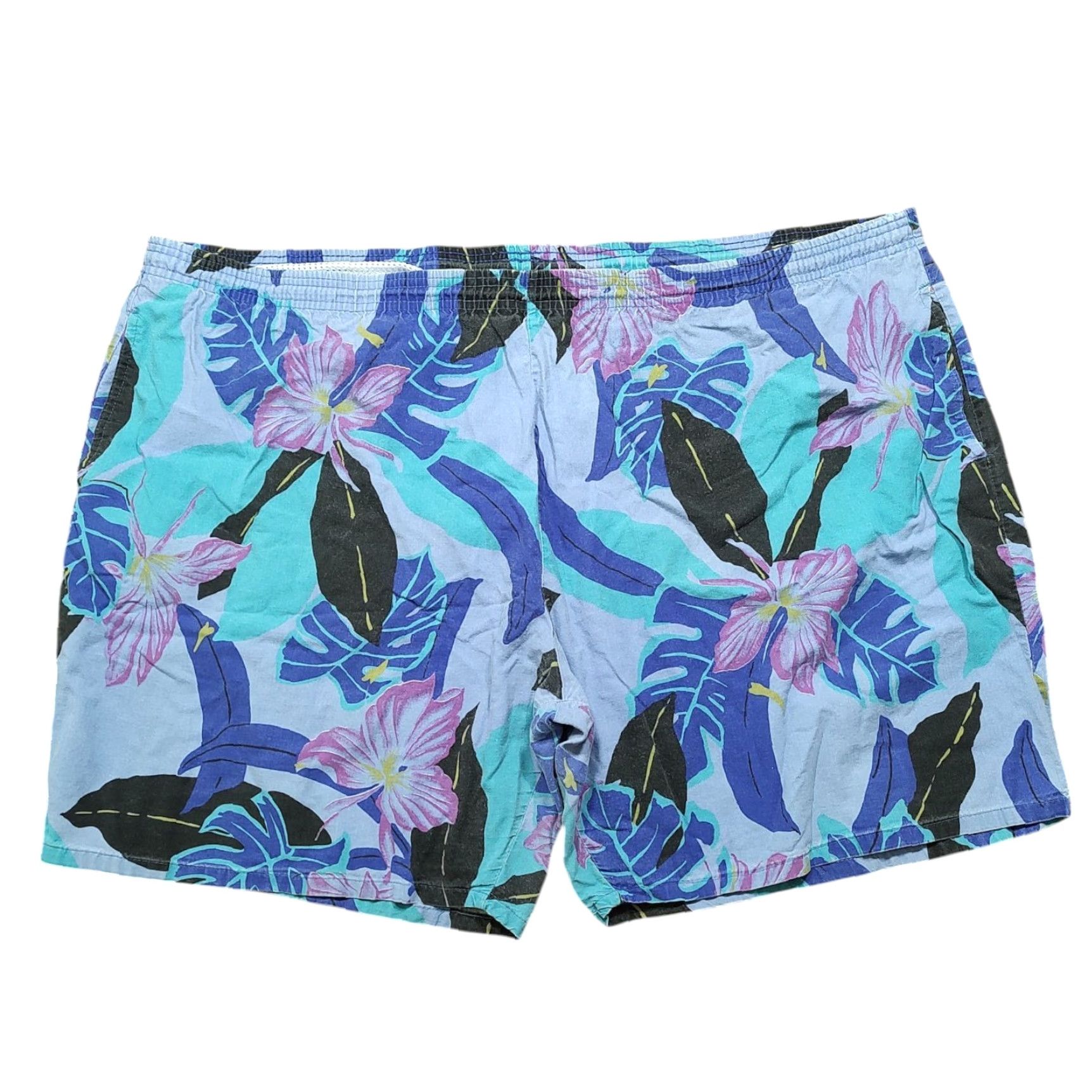Vintage VINTAGE 80s Marina of California Hawaiian Swim Short Mens 2XL Blue Floral USA Swim Bottoms Size US 39 - 2 Thumbnail
