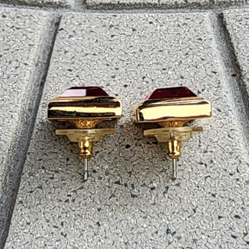Swarovski SAL Swarovski Red Crystal Gold Plated Rectangle Earrings Size ONE SIZE - 4 Thumbnail