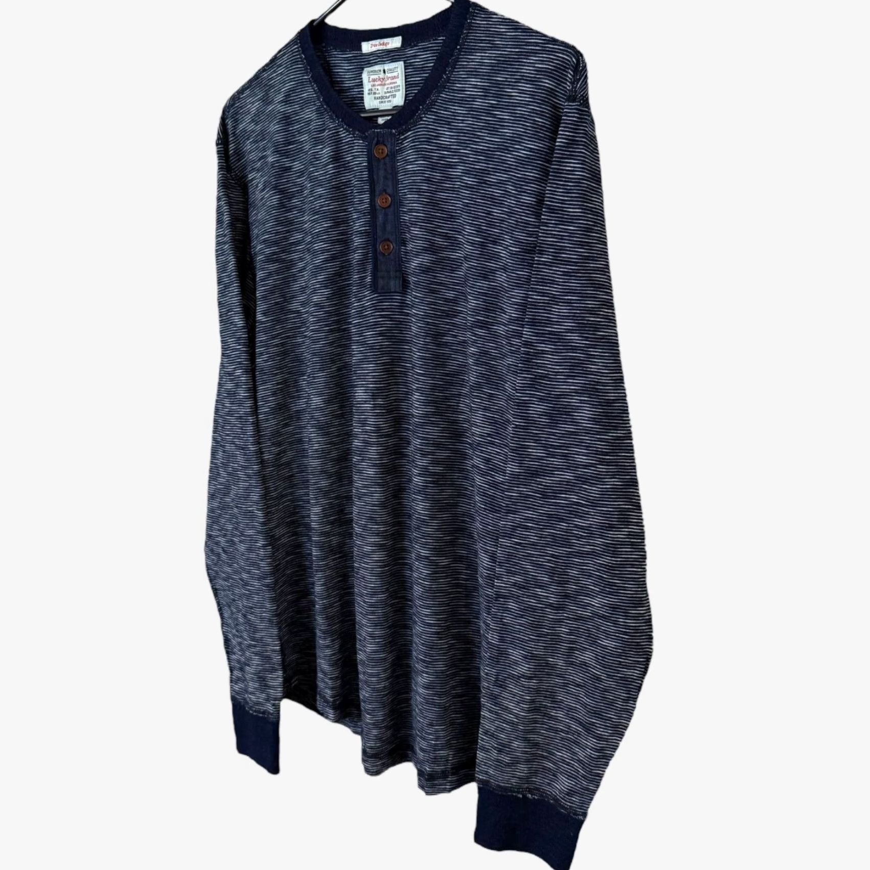 Lucky Brand VINTAGE Lucky Brand Henley Shirt Long Sleeve Size Large Blue Textured Stripe 100% Cotton Mens Size US L / EU 52-54 / 3 - 2 Thumbnail