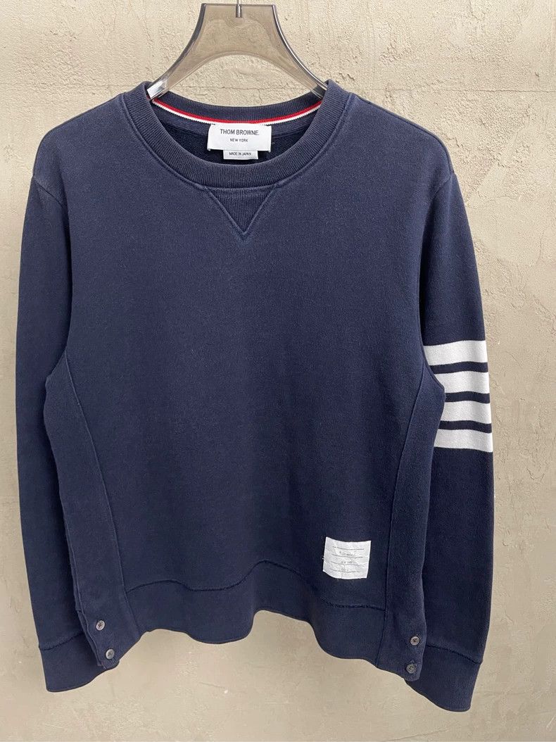 Thom Browne Thom browne Dark blue four-striped round-neck sweatshirt 25 Size US L / EU 52-54 / 3 - 3 Thumbnail