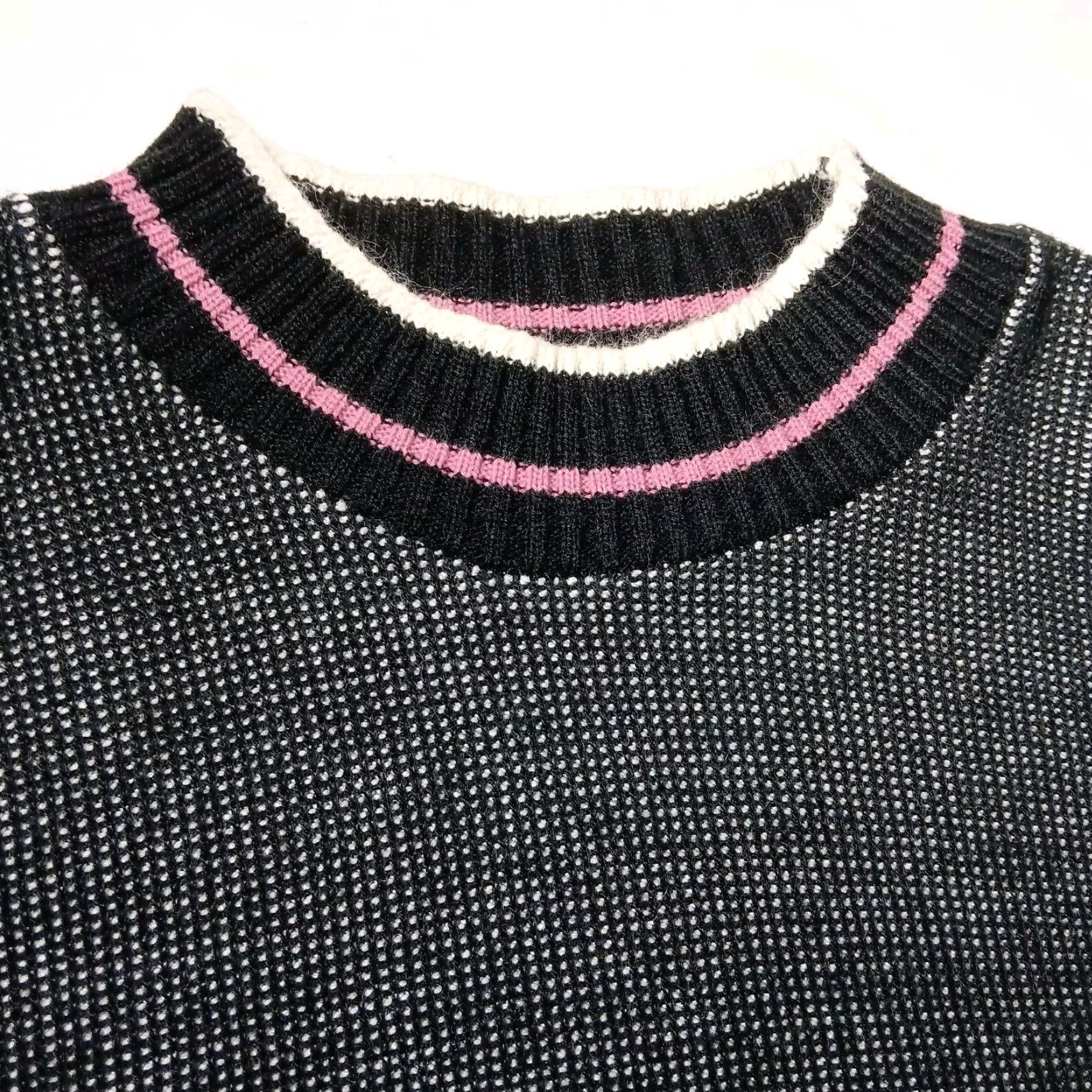 Pinko VINTAGE JC & Louis Aztec Warrior Sweater Pullover Geometric Knit Mock Neck Long Sleeve Black Pink M Womens 80s Retro Size M / US 6-8 / IT 42-44 - 3 Thumbnail