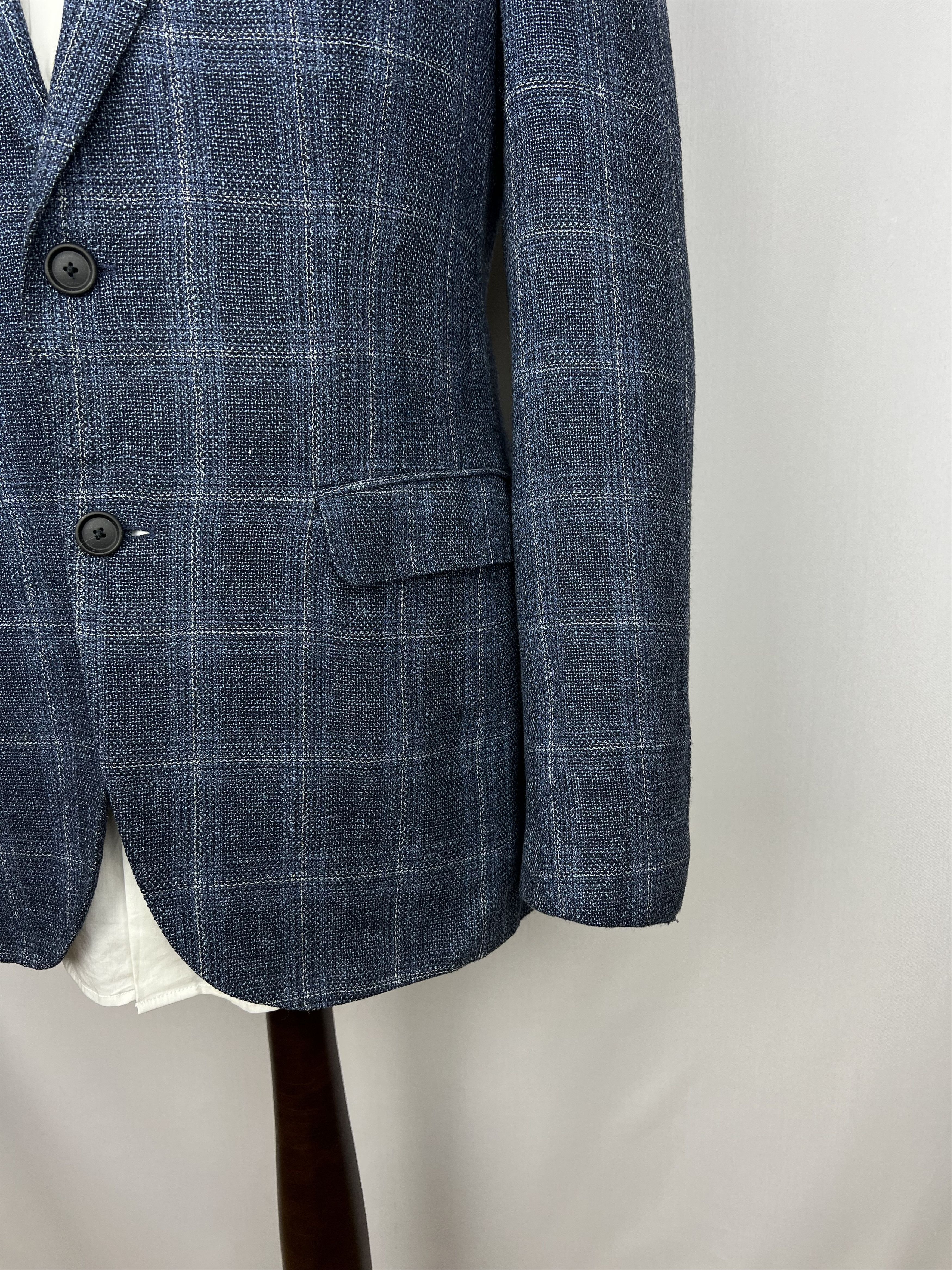 Hugo Boss Navy Windowpane Check Wool\Linen Sport Coat Size 40R - 6 Thumbnail