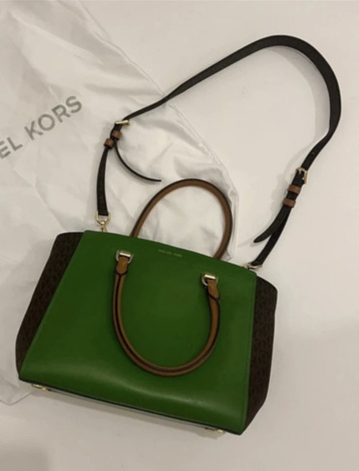 Michael Kors Michael Kors Handbag Green Brown Leather Size ONE SIZE - 1 Thumbnail